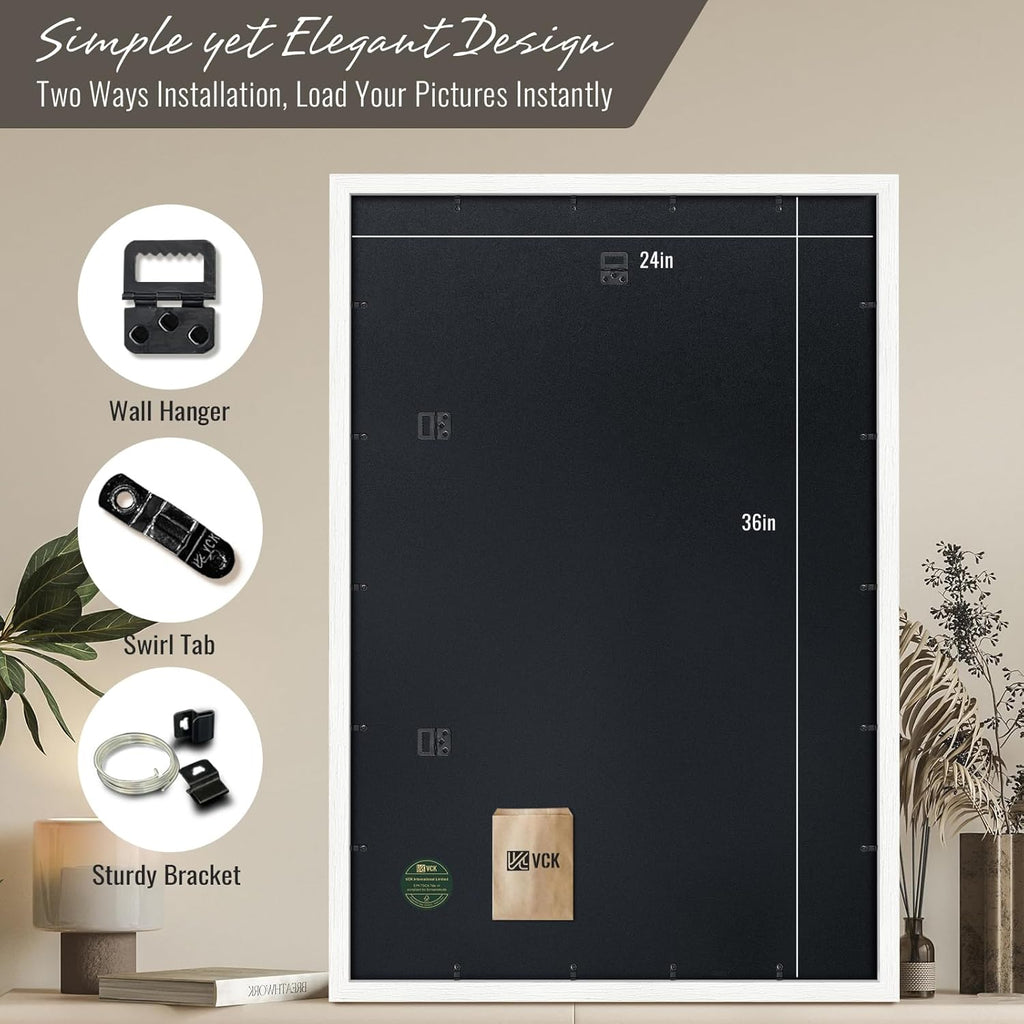 VCK 24x36 Poster Frames white Set of 6, Wide Border Wood Picture Frame, Multi-Directional Display Family Photos, Office Prints, Studio/Gallery Art, Woodgrain Series, Wall Hanging