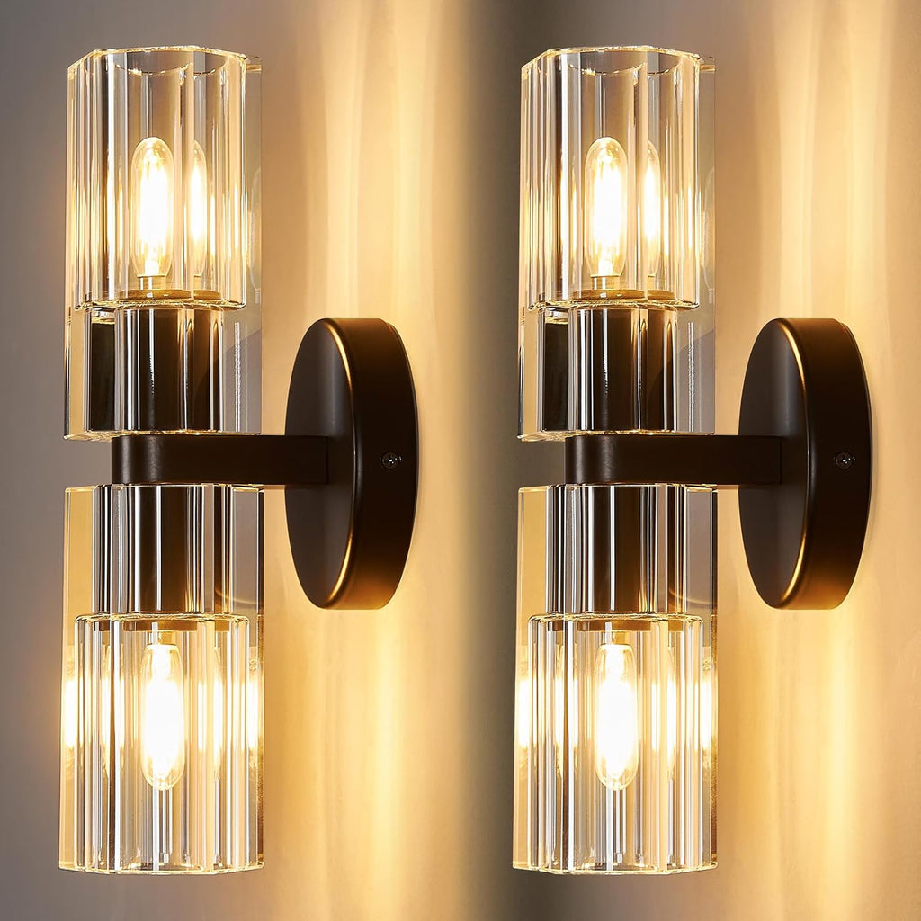 Modern Black Wall Sconces Set of Two Bedroom Crystal Wall Sconces Indoor Sconces Wall Lighting Living Room Sconces with K9 Crystal Lampshade for Bathroom Hallway Entryway Stairway