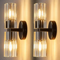Modern Black Wall Sconces Set of Two Bedroom Crystal Wall Sconces Indoor Sconces Wall Lighting Living Room Sconces with K9 Crystal Lampshade for Bathroom Hallway Entryway Stairway