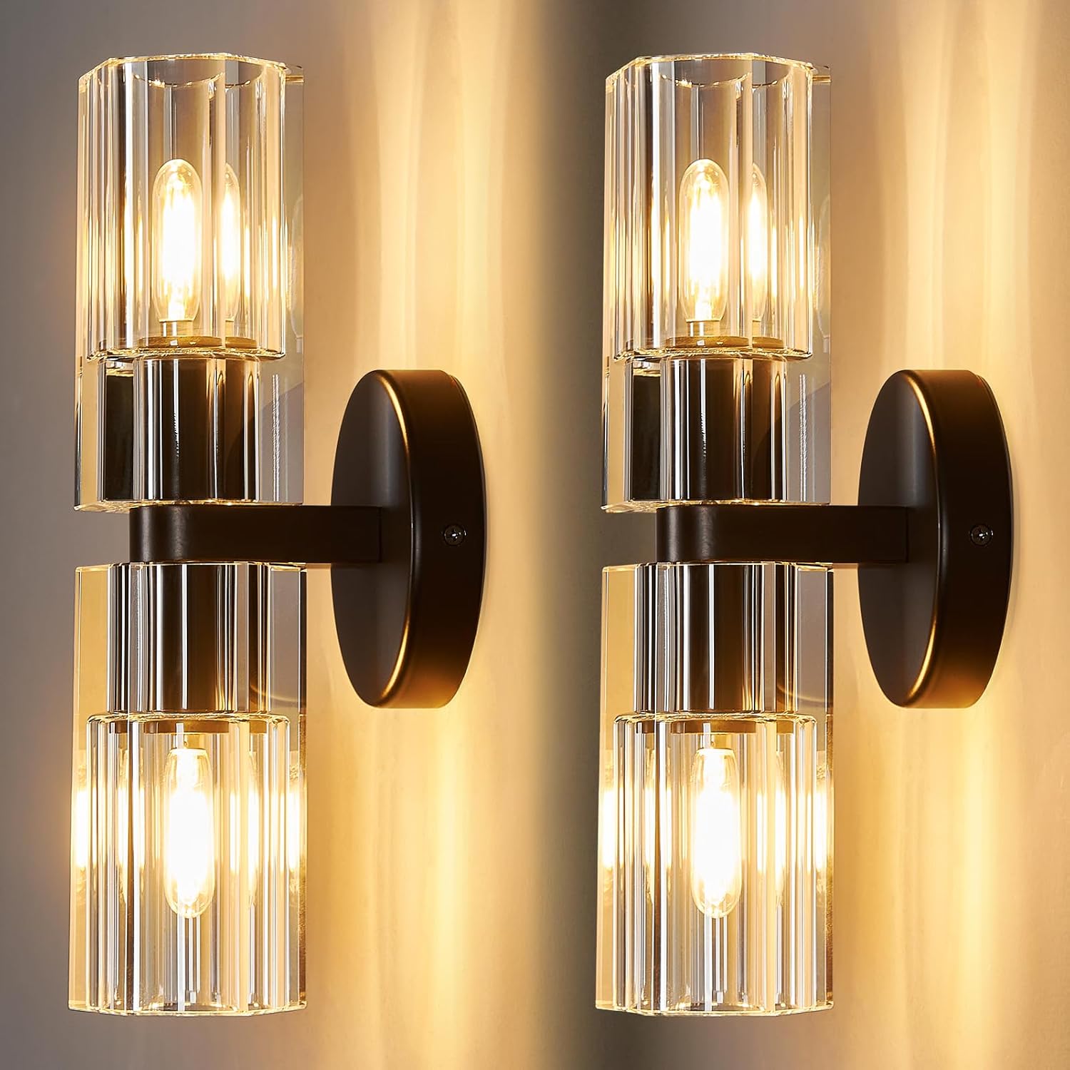 Modern Black Wall Sconces Set of Two Bedroom Crystal Wall Sconces Indoor Sconces Wall Lighting Living Room Sconces with K9 Crystal Lampshade for Bathroom Hallway Entryway Stairway