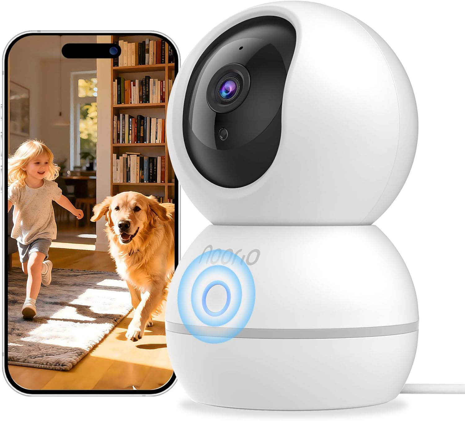 Noorio 2K Indoor Security Camera, Pet Camera with Speaker Pan&Tilt, One Click Call Baby Monitor Night Vision