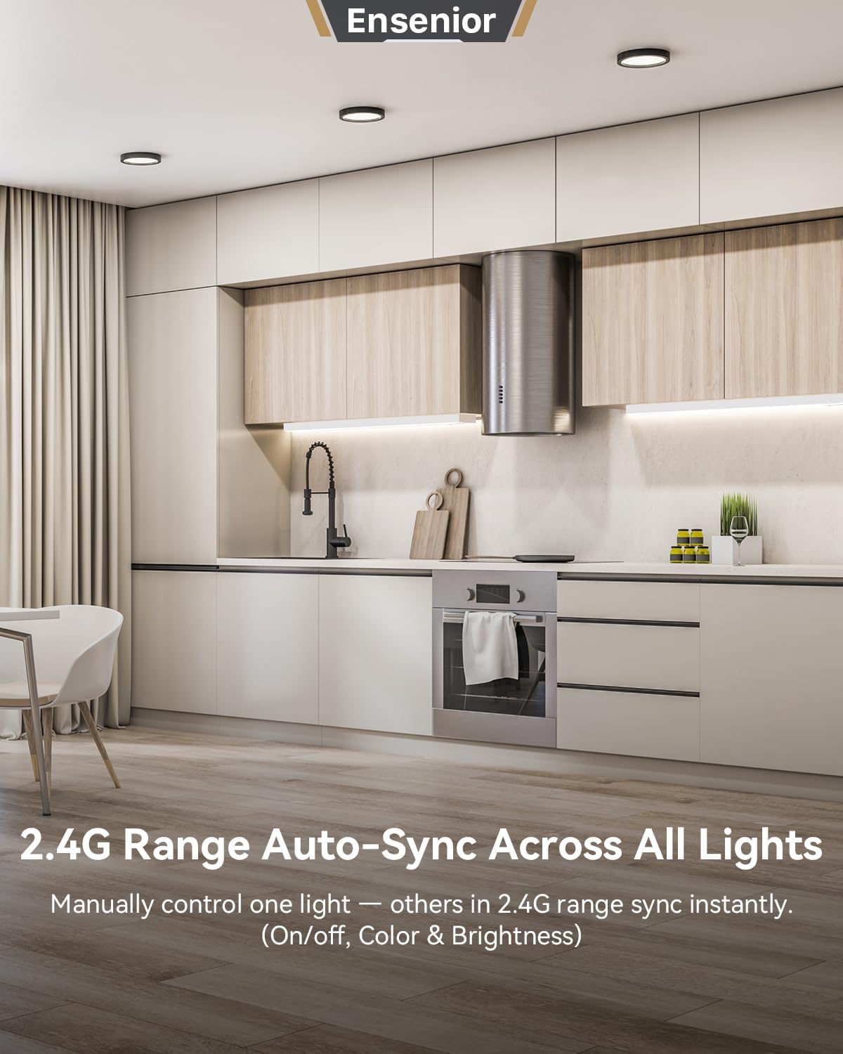 Ensenior 32 Inch Hand Wave LED Under Cabinet Lighting Plug in or Hardwired with Dimmable 5CCT CRI 90+ 2.4G Wireless Sync, Under Counter Lights with for Kitchen, 120V, 18W 1100LM