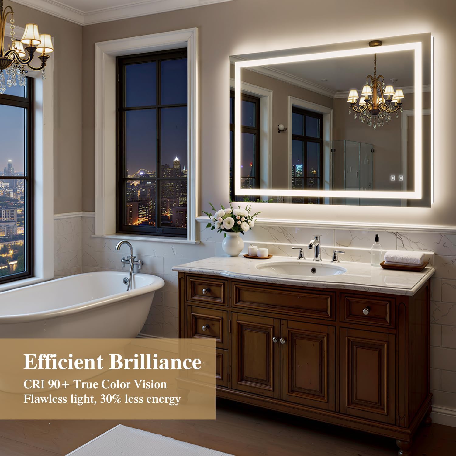 48X36 Inch LED Bathroom Mirror with Lights, Frontlit+ Backlit Bathroom Vanity Mirror for Wall, Ultra-Clear Tempered Glass, Shatter-Proof, Anti-Fog and Memory Function, ETL Listed