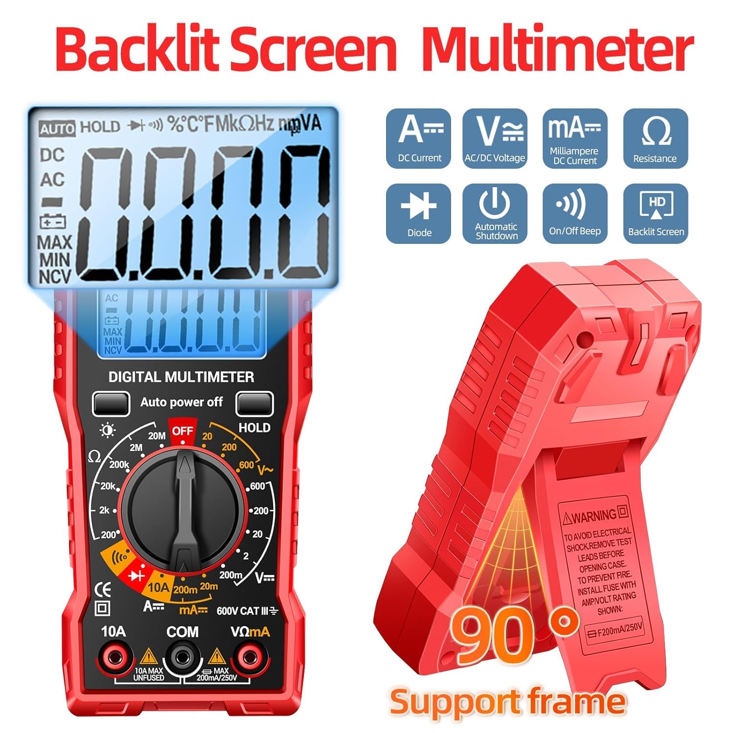 ANENG Digital Multimeter Tester Measures AC/DC Voltage,DC Current Ohm Amp Meter,Professional Multimetro Auto Voltmeter with Resistance, Diodes,Buzzer Handhold Electrial Tools