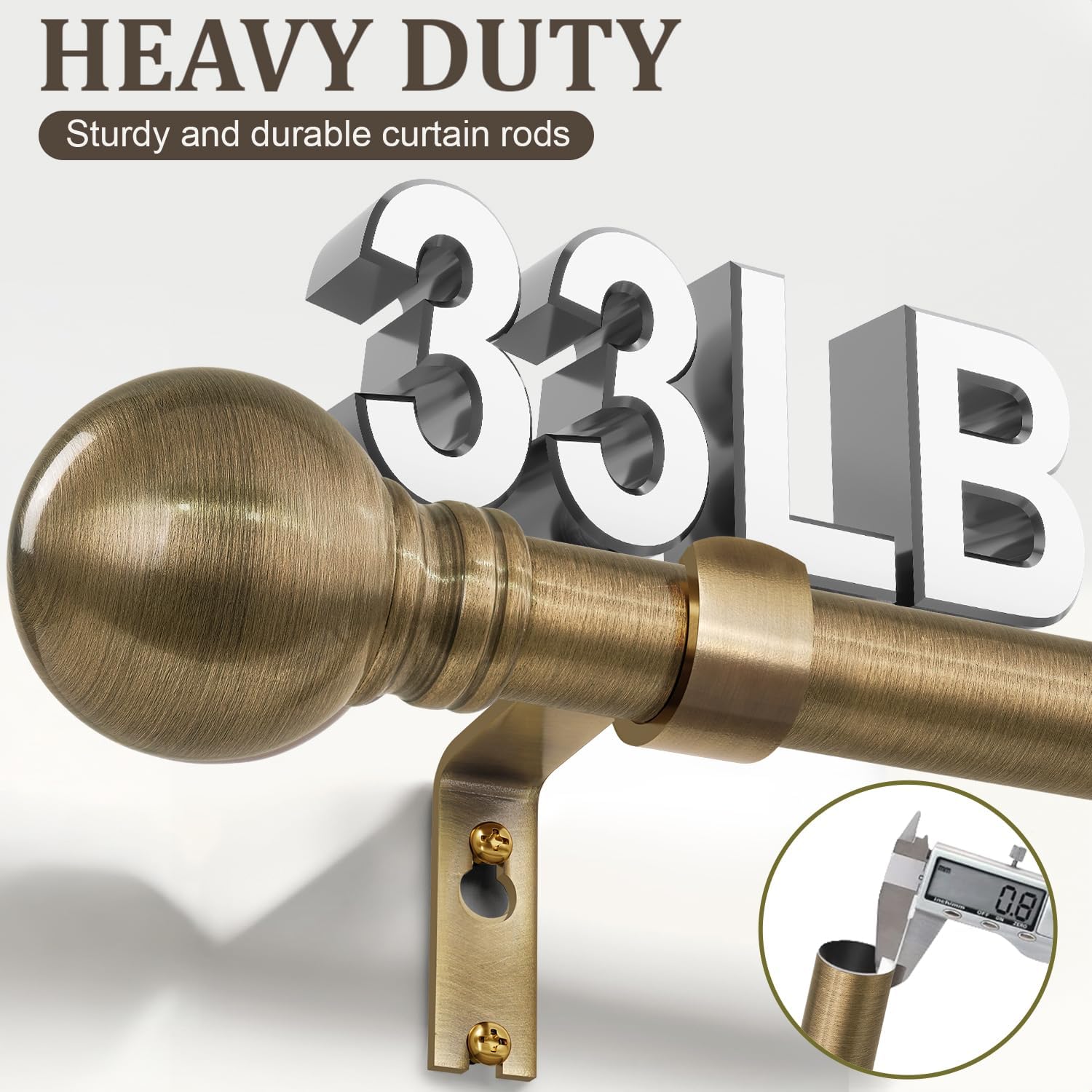 Antique Bronze Curtain Rods for Windows 28 to 48 Inch 1" Diameter Adjustable Heavy Duty Brass Window Curtain Rod with Metal Finials for Living Room Bedroom Farmhouse Kitchen Outdoor