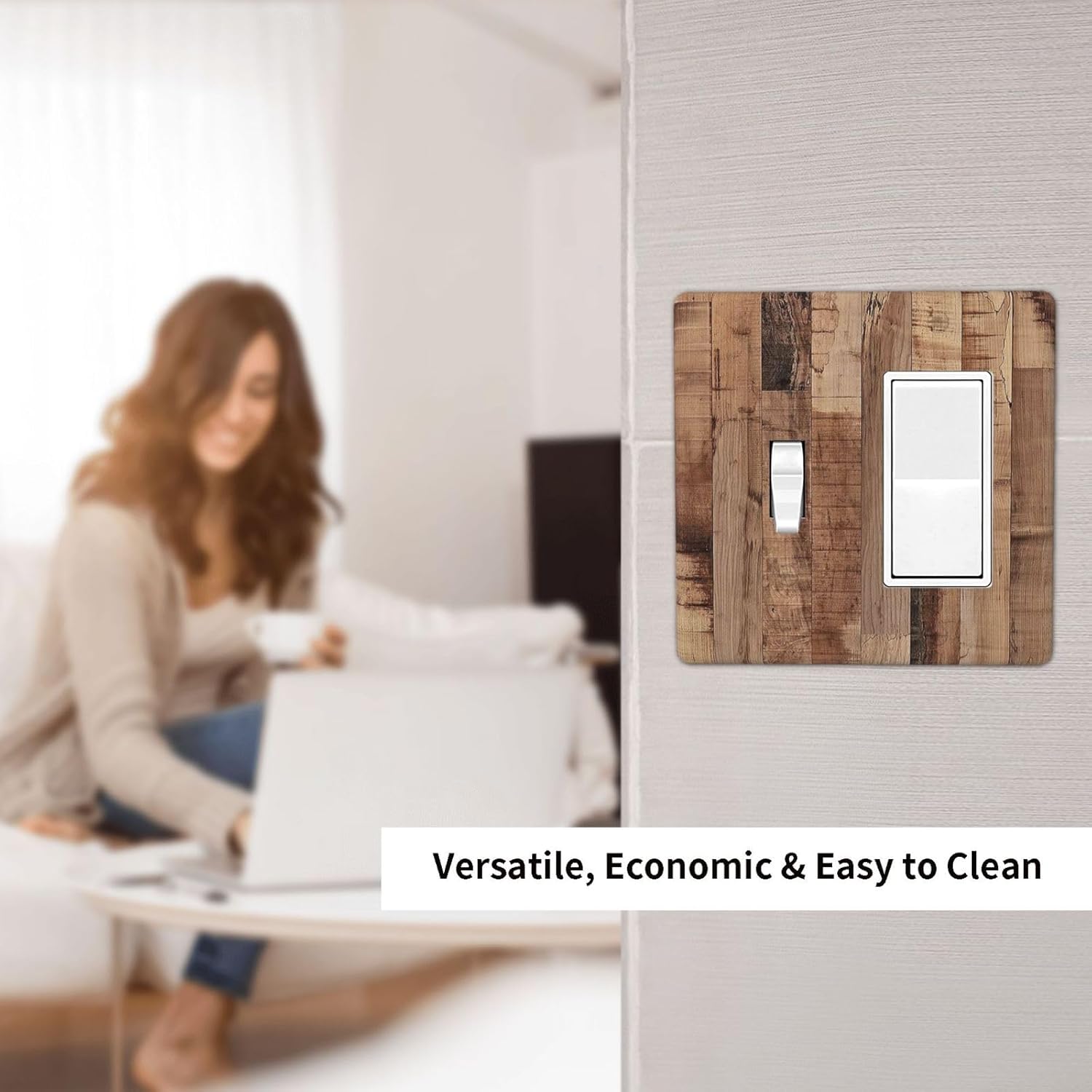 Outlet Covers Rustic Brown Wood Grain 1 Toggle 1 Rocker Combination Decorative Wall Plate Electrical Switch Plates Light Switch Cover Plate for Farmhouse Kitchen Decor