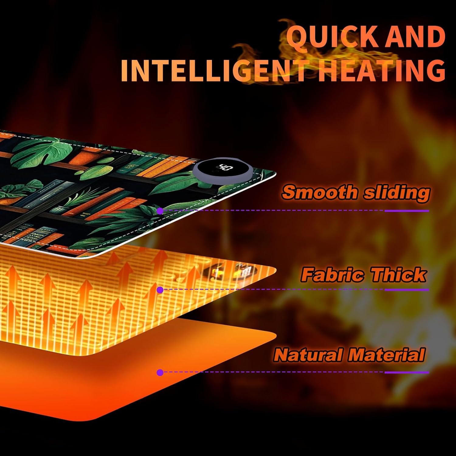 Heated Mouse Pad 31.5x13 in 3-Temp Fast Heating Desk Mat with Auto Timer Warmer for Hands Wrist Pain Relief Waterproof Keyboard Mat for Office, Gaming, Home, Bookshelf Jungle