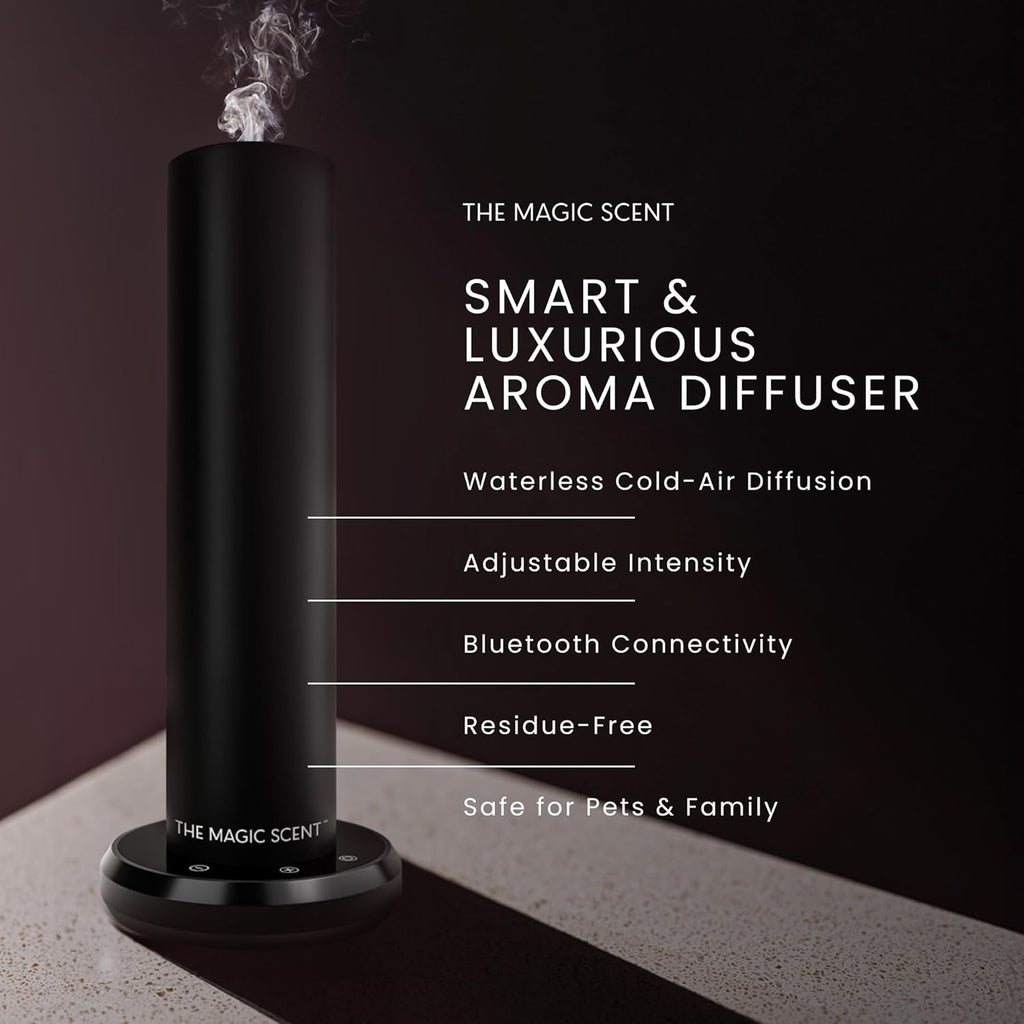 The Magic Scent Bluetooth Tower Diffuser Home & Office - Smart Ultra-Quiet for Home & Hotel - Waterless Cold-Air Programmable Professional Diffuser Machine - Essential Aroma Oil Included