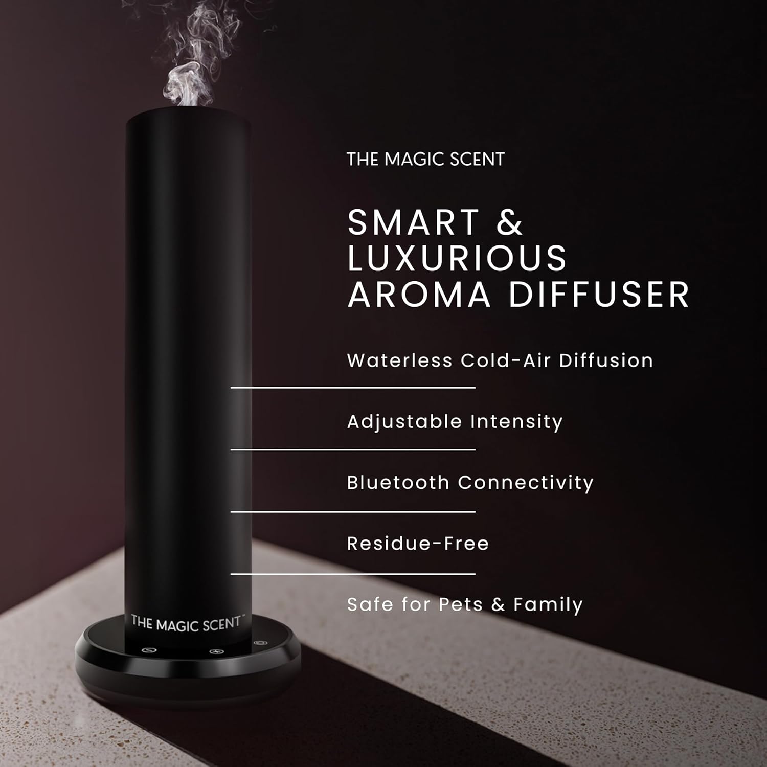 The Magic Scent Bluetooth Tower Diffuser Home & Office - Smart Ultra-Quiet for Home & Hotel - Waterless Cold-Air Programmable Professional Diffuser Machine - Essential Aroma Oil Included