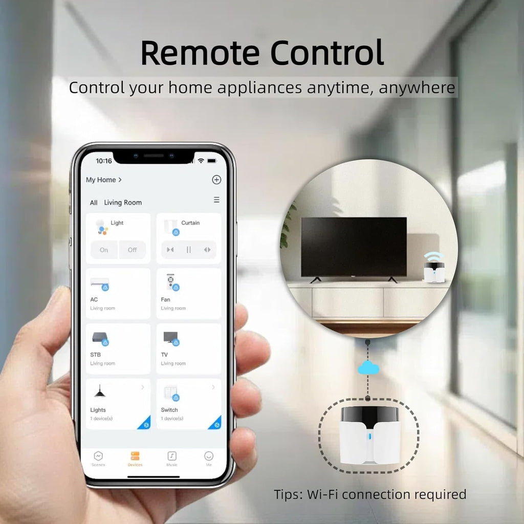BroadLink RM5plus Smart Infrared Remote, All-in-One Universal Control Hub with Wi-Fi & IR, Voice Control via Alexa & Google Home for TV/AC, Remote Control, Timers & Scenes