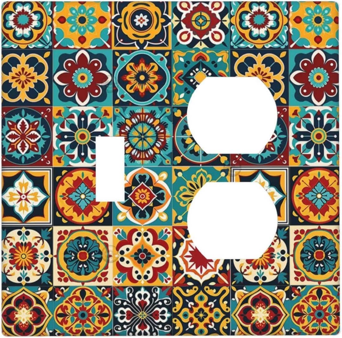 Wallplates Mexican Talavera Colorful Mosaic Tiles 1 Toggle 1 Duplex Switch Plate Electrical Gfci Faceplate Decorative Light Switch Covers For Bathroom Kitchen Decor