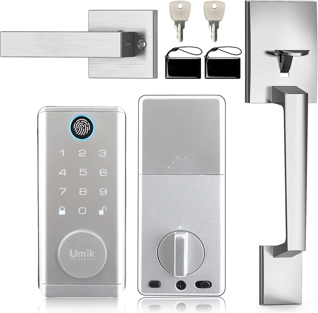 Fingerprint Door Lock with Handle Set, Keyless Entry Smart Door Lock, Electronic Keypad Deadbolt Locks, App Control for Front Door, Home (Matte Silver in Zinc)