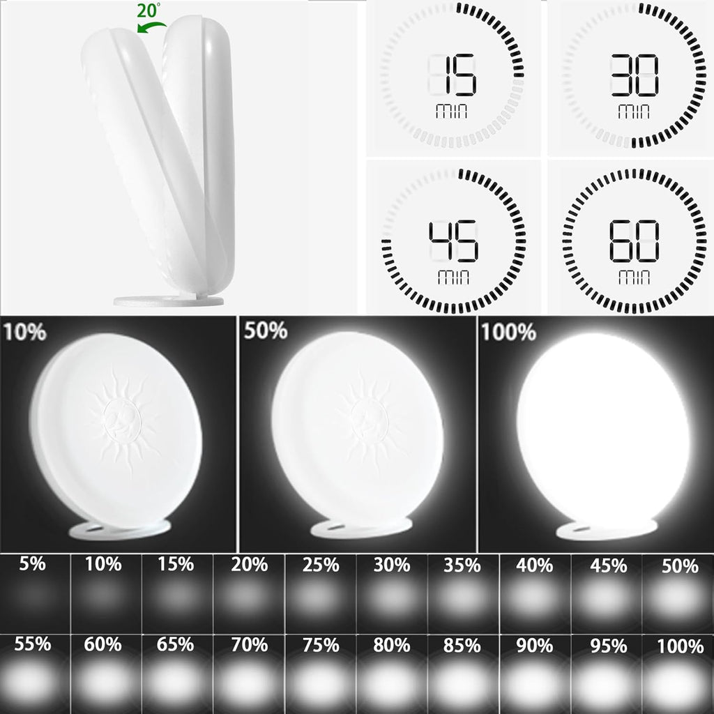 Light Therapy Lamp,2 Major Functions,Activate Mood,Relieve Headache,UV-Free 10000 LUX Treatment Light,20-Level Drightness Fine-Tuning, 4 Timings,Large Glossy Rotatable Stand (RLTL00100)