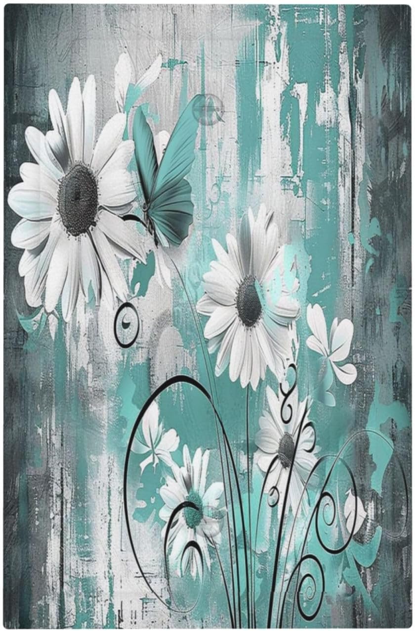 Light Switch Cover Plate Teal Daisy Floral Vintage Wood Plank 1 Gang No Device Blank Electrical Wall Plates Faceplate Decorative Switch Plate For Farmhouse Cabin Decor
