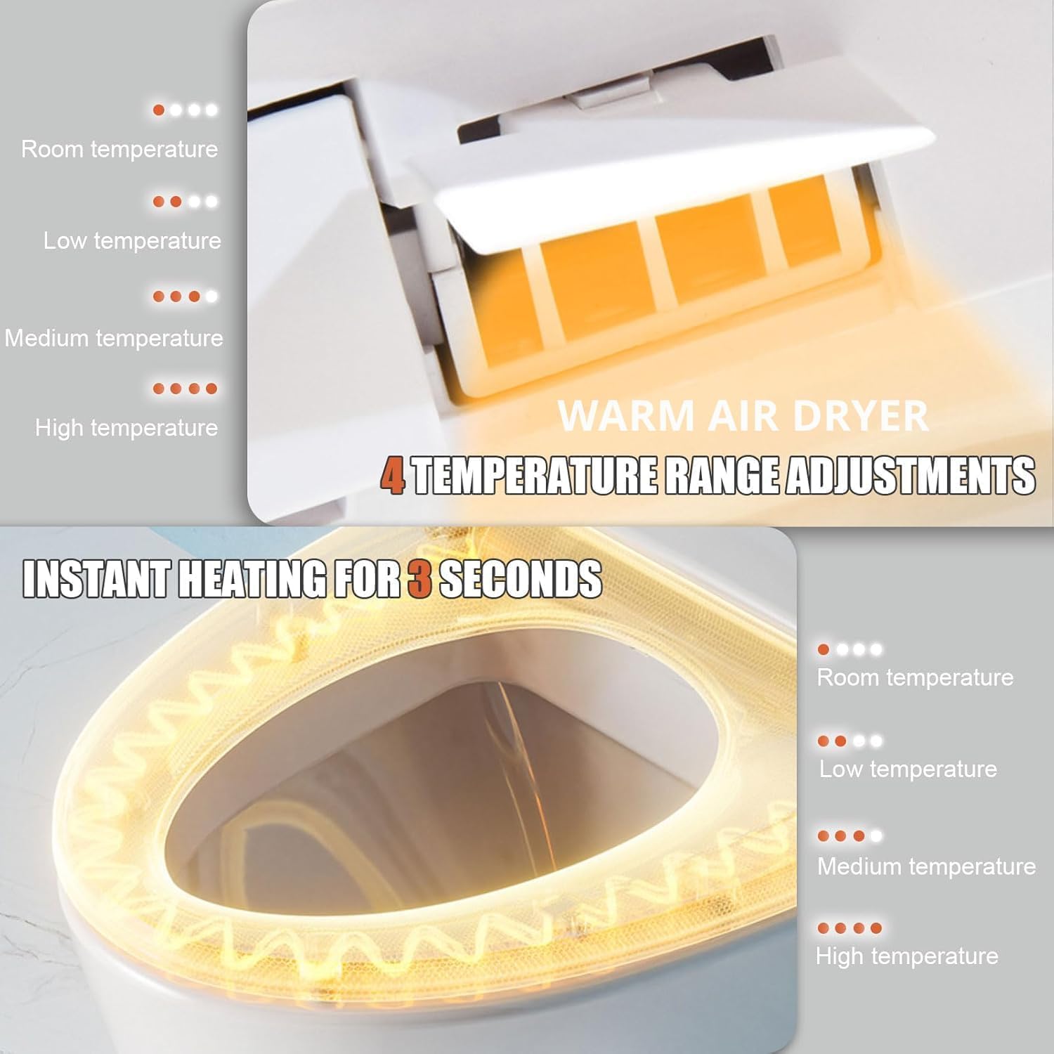 Electric Bidet Toilet Seat, Filtered & Unlimited Warm Water, 8 Modes Spa Wash, Warm Air Dryer, Heated Seat, Self-Clean Stainless Steel Nozzle, HD Night Light. 10-year warranty. (TB-48E,Elongated)