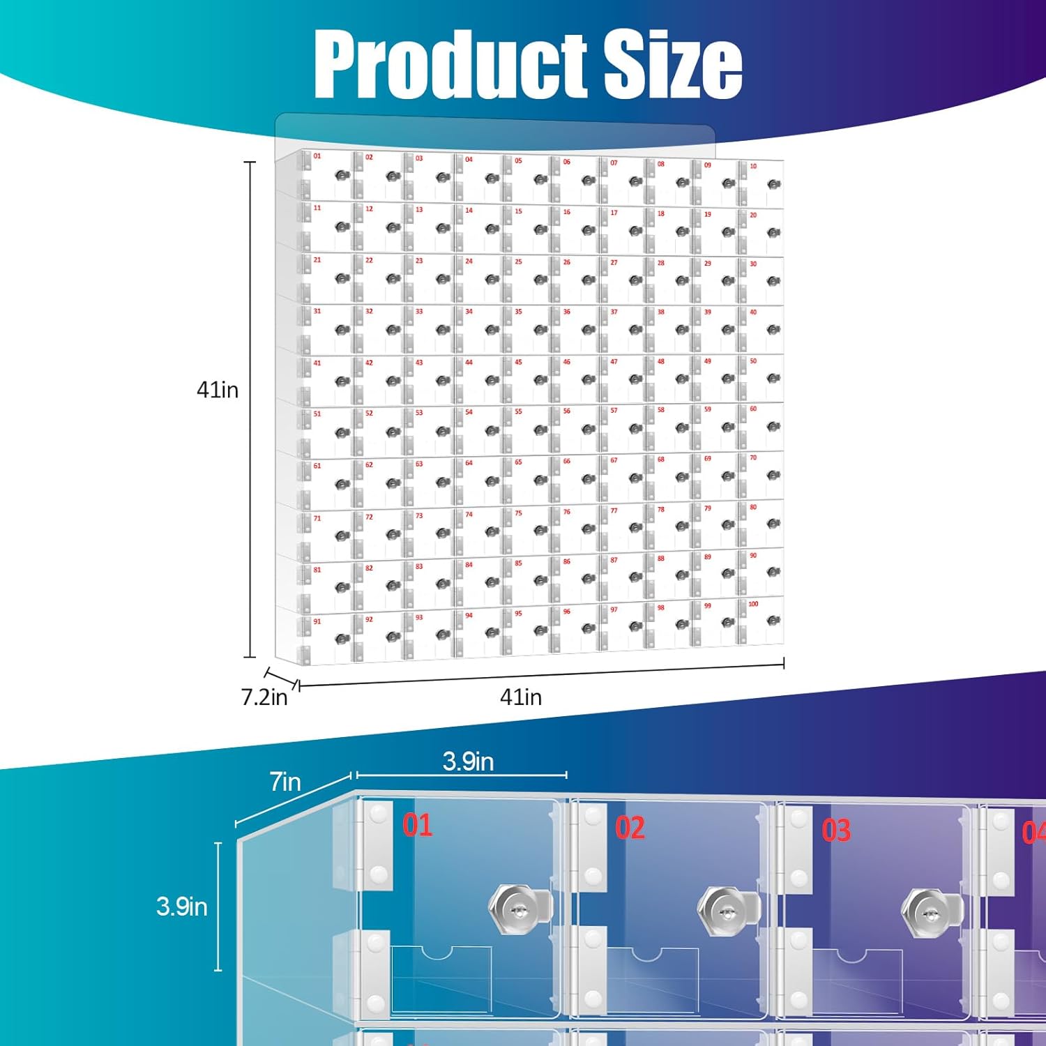 100 Slots Clear Acrylic Cell Phone Locker Box Wall-Mounted with Keys, Lockable Secure Storage Cabinet for Classroom Office Gym, Multi-Use Phone Lock Organizer for Employees Students (Large)