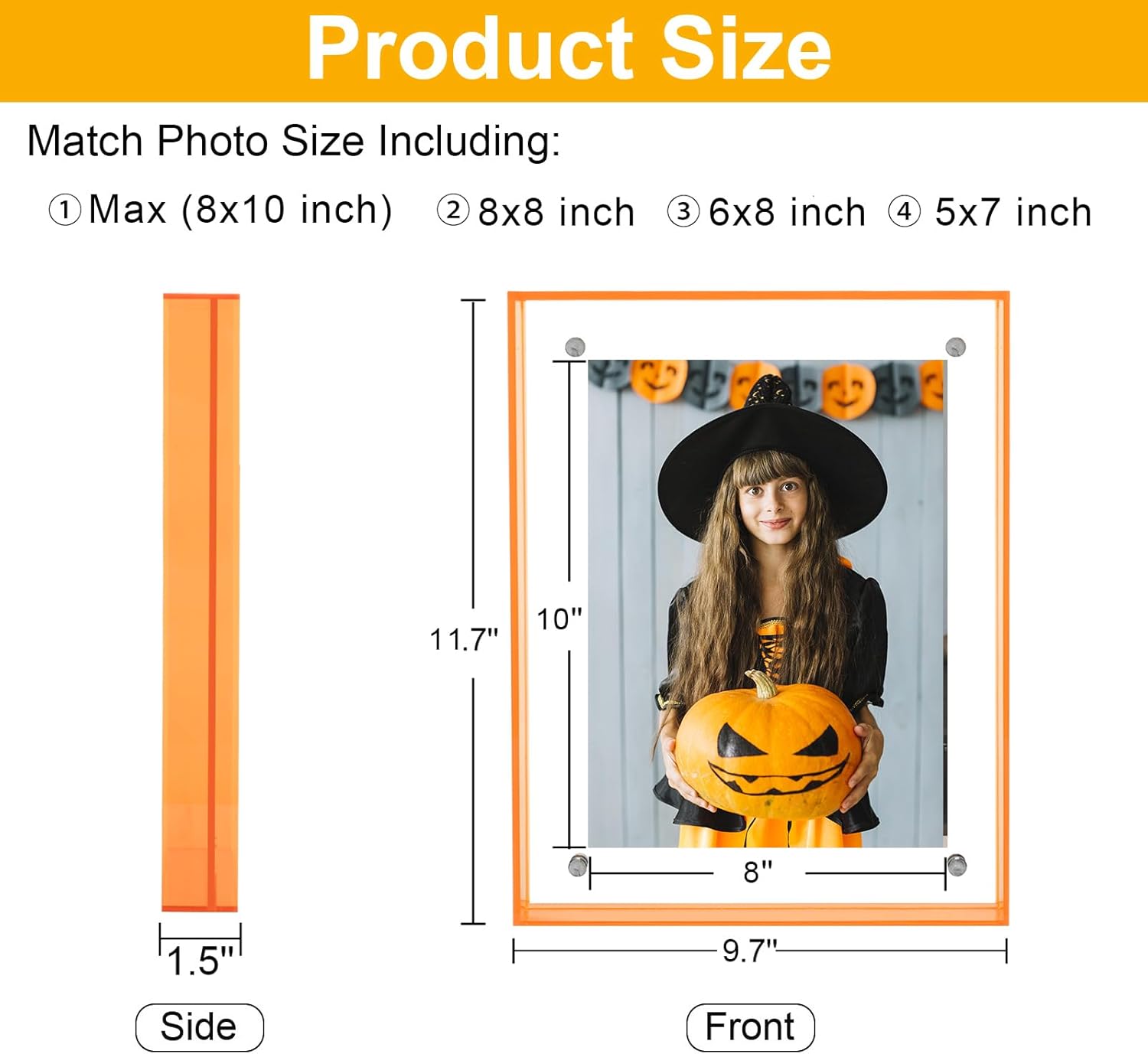 8x10 Picture Frames, Stunning Color Acrylic Photo Frame, Wall & Tabletop Display Frames, Modern Floating Style for Home Office Decoration, Orange (1 Pack)