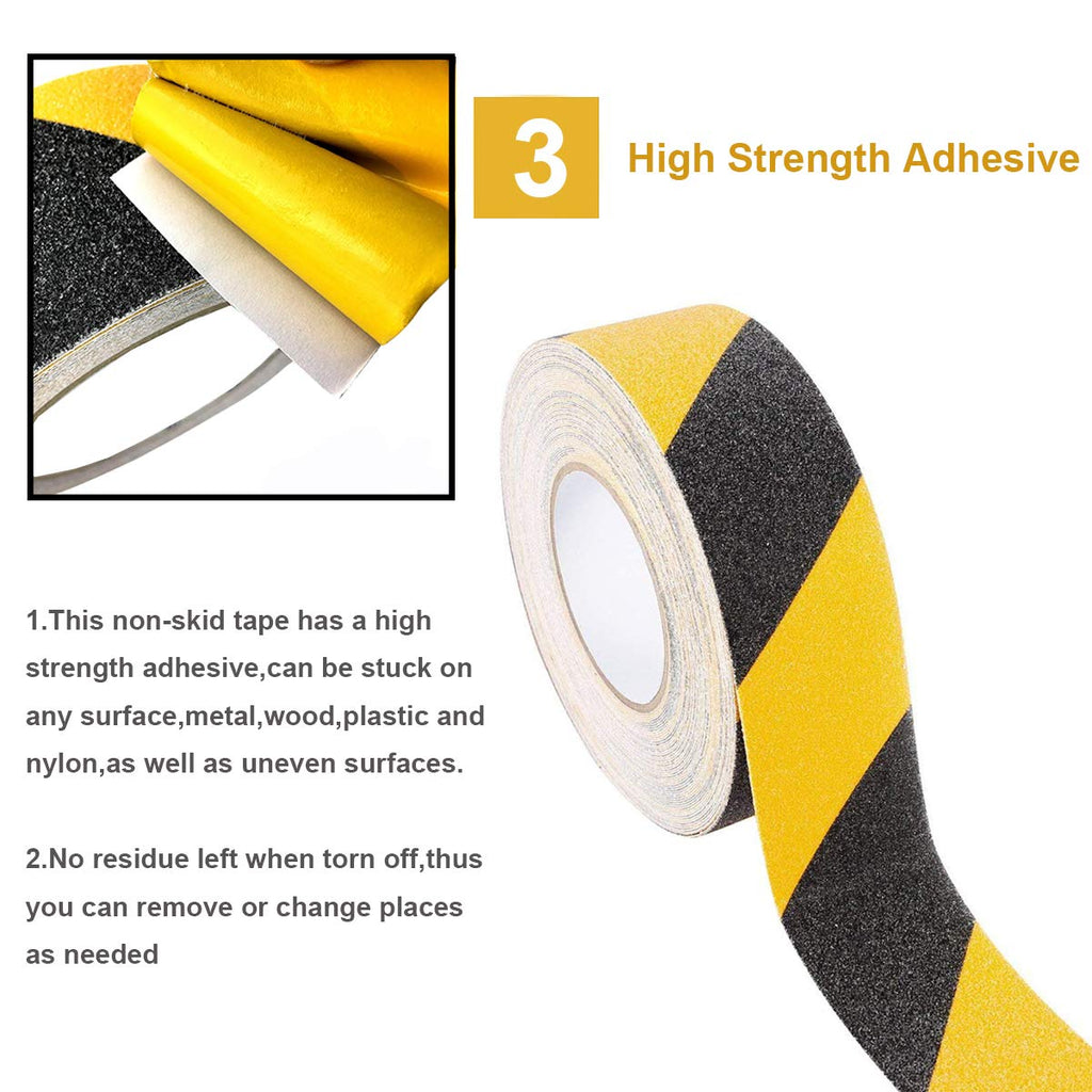 RELIANCER Anti Slip Safety Grip Tape 2inx60ft Non Skid Tread Safety Tape with High Traction Grit Yellow & Black Marking Self-Adhesive Tape Hazard Caution Warning Tape for Stairs Steps Deck