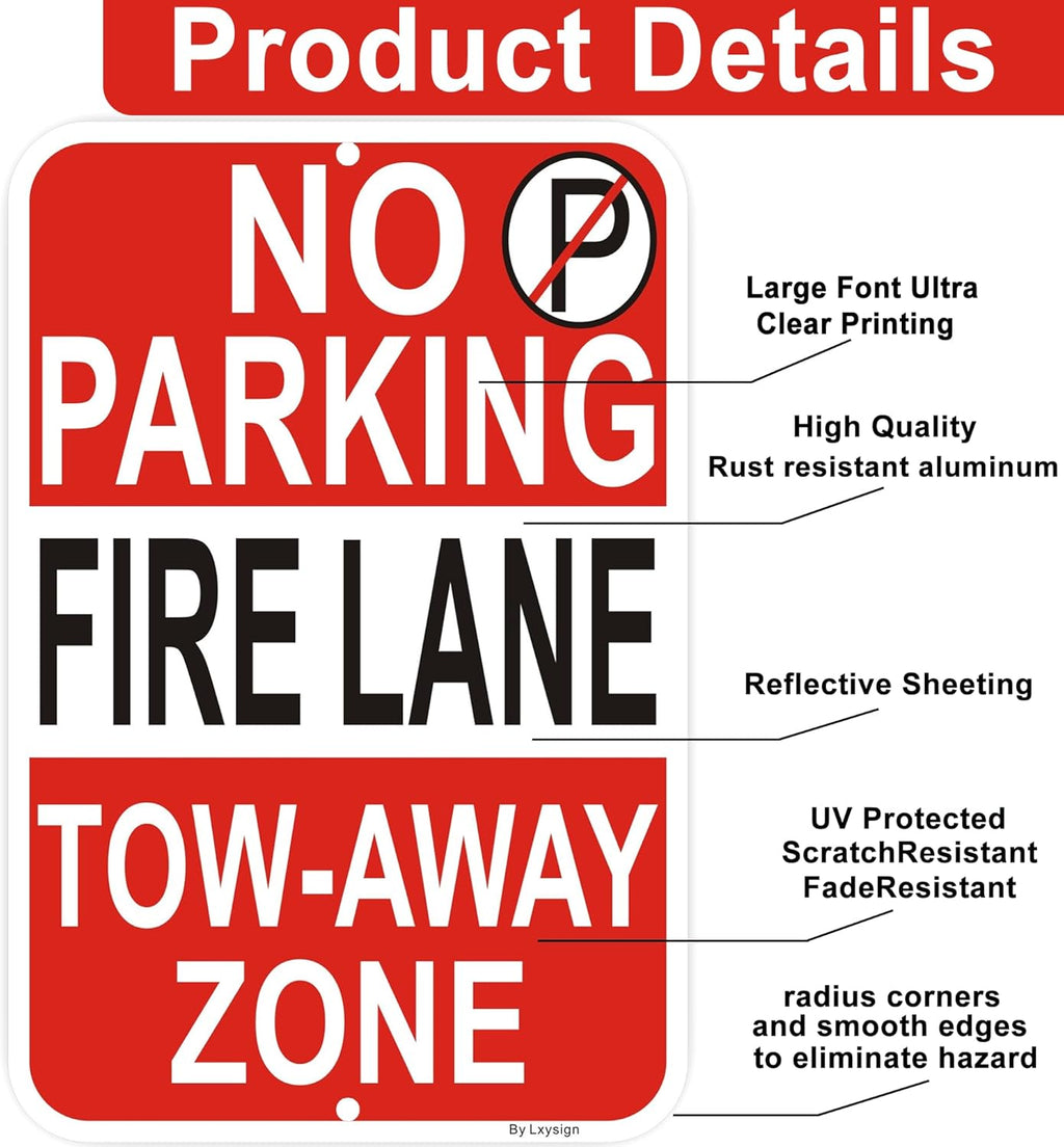 2 Pack No Parking - Fire Lane Sign | 12 x 18 Inches Reflective Sheeting Rust Free Aluminum, UV Protected, Weather/Fade Resistant, Indoor/Outdoors Use