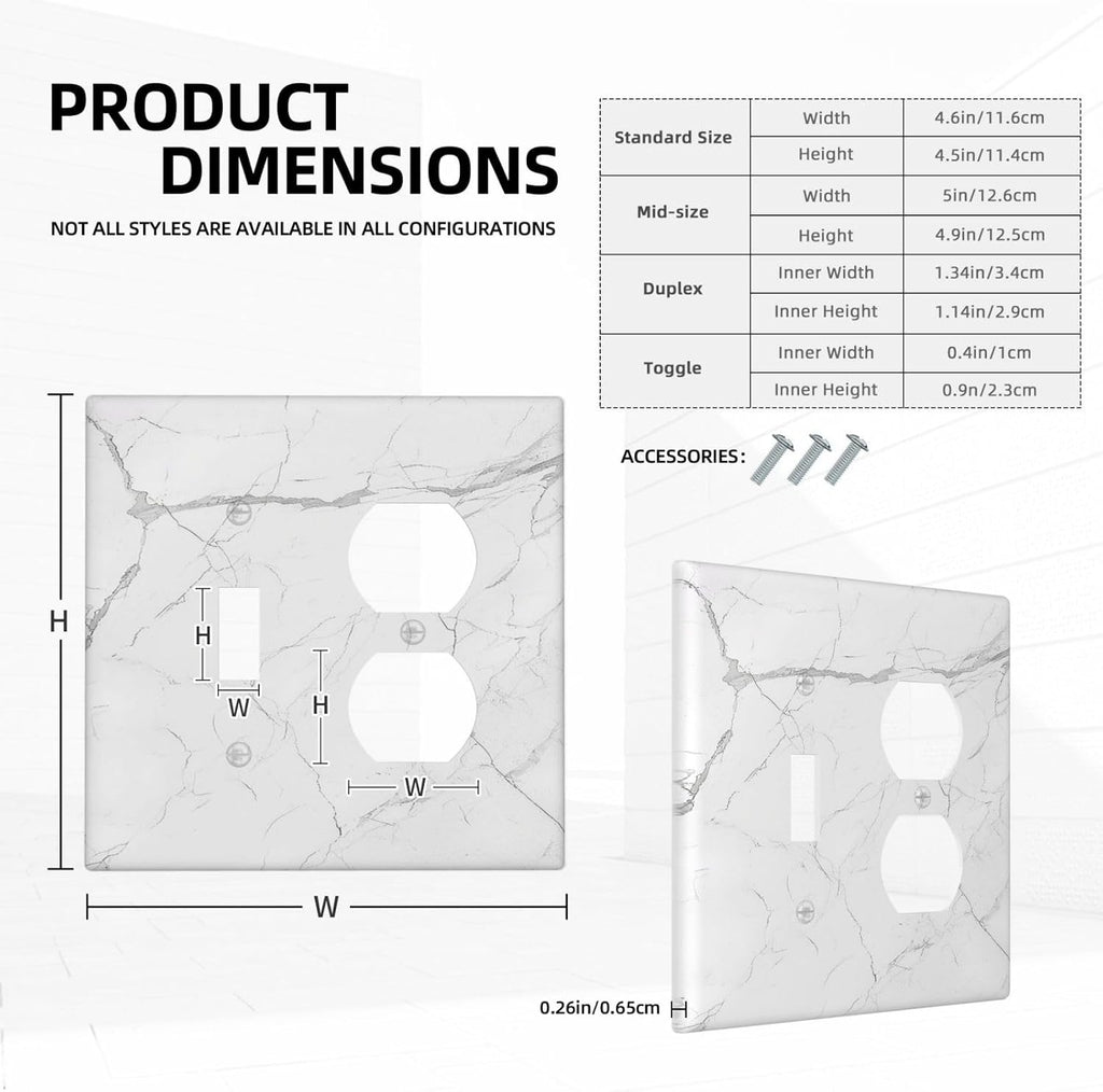 Wallplates White Grey Abstract Modern Marble 1 Toggle 1 Duplex Switch Plate Electrical GFCI Faceplate Decorative Light Switch Covers for Bathroom Kitchen Decor
