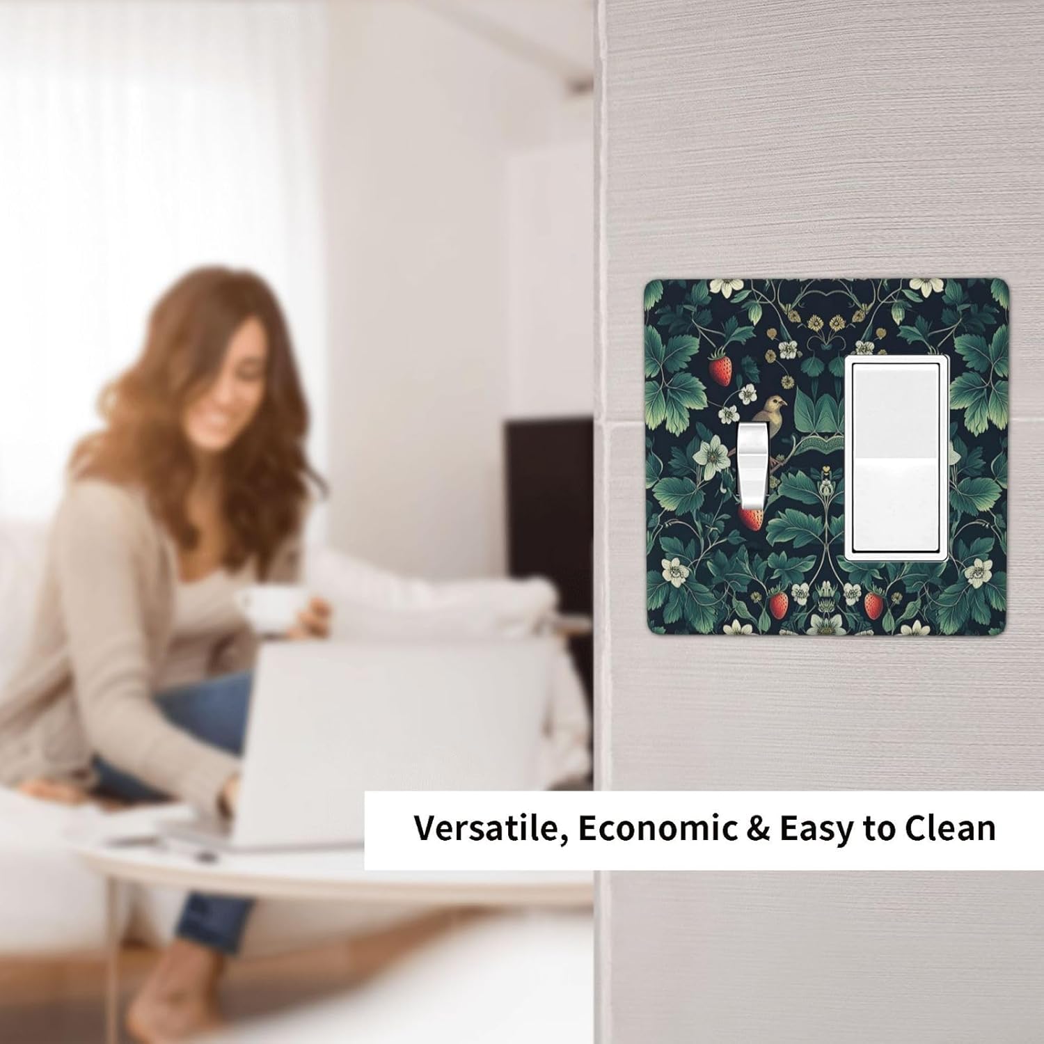 Outlet Covers Strawberry Birds Flowers Plant Morris Floral 1 Toggle 1 Rocker Combination Decorative Wall Plate Electrical Switch Plates Light Switch Cover Plate for Bedroom Farmhouse Decor
