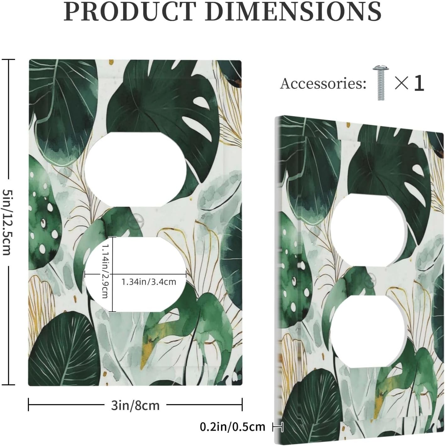 Boho Tropical Green Leaf Watercolor Banana Leaves Outlet Covers 1 Gang Duplex Light Switch Cover Decorative Switch Plates Electrical Receptacle Faceplate Wall Plate For Bed Room Living Room Decor