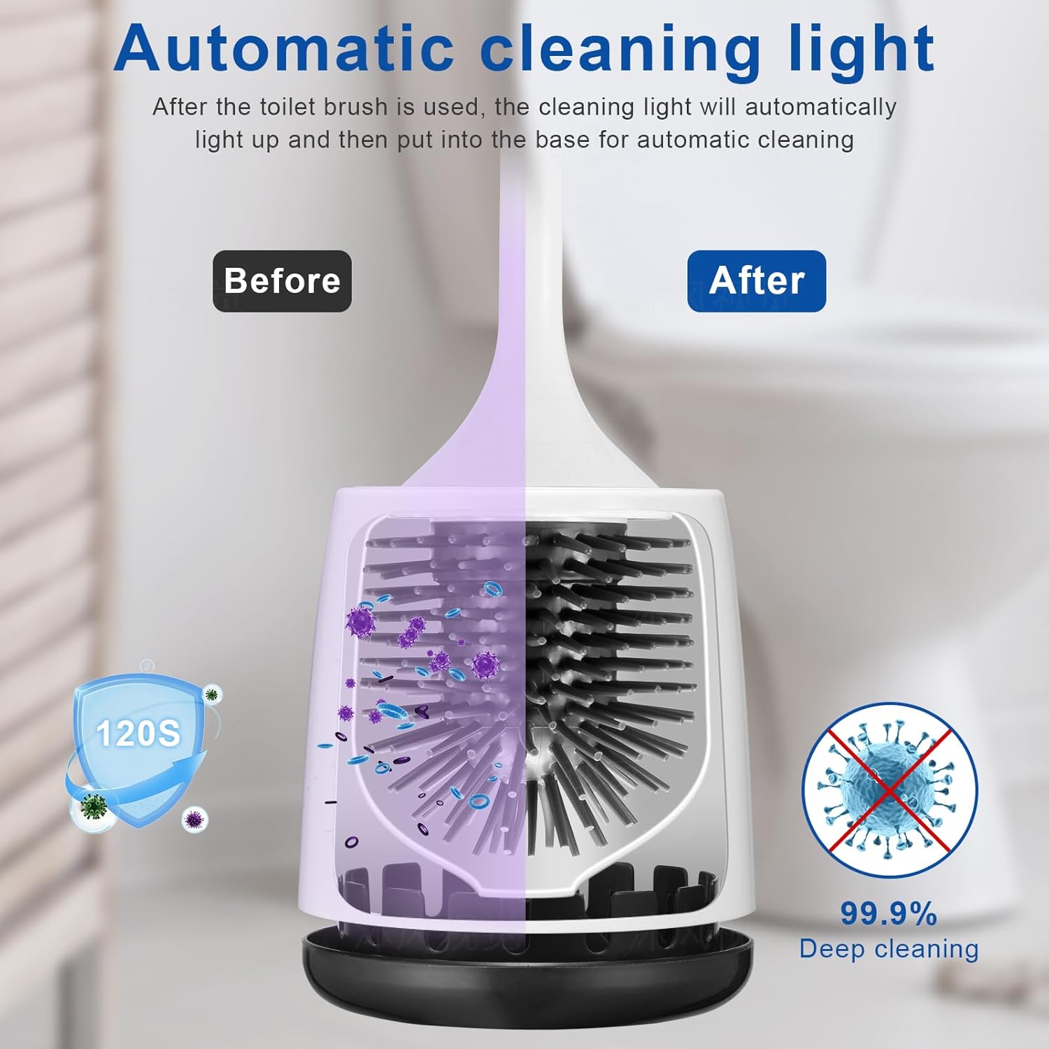 Electric Toilet Brush,Silicone Toilet Brush,Toilet Brush,Toilet Bowl Brush and Holder Set with Ventilated Holder，with 1 Crevice Cleaning Brushes