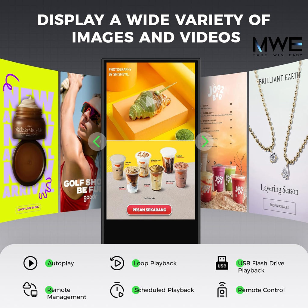 JIYANG 43 Inch 4K Digital Signage Kiosk Ultra HD LCD IPS Display,Plug-and-Play,HDMI Input,Customizable Service,Interactive Kiosk for Restaurants,Conference Rooms,Hotels