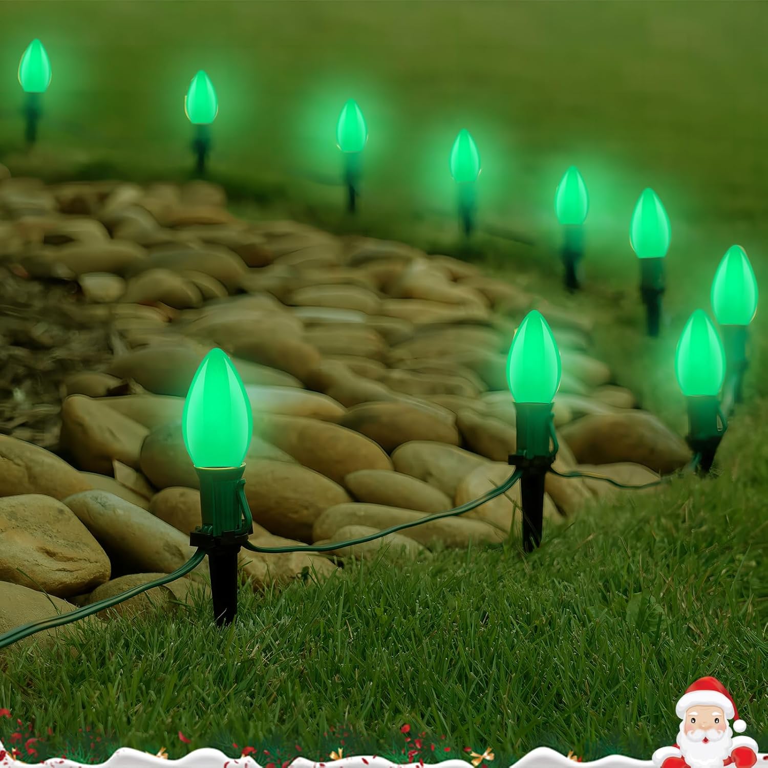 C7 Green LED Light Bulb,25 Pack 0.6w C7 Ceramic Replacement Christmas Lights with E12 Base,Green Outdoor Light Bulb for Chandelier Window Candle Christmas String Lights