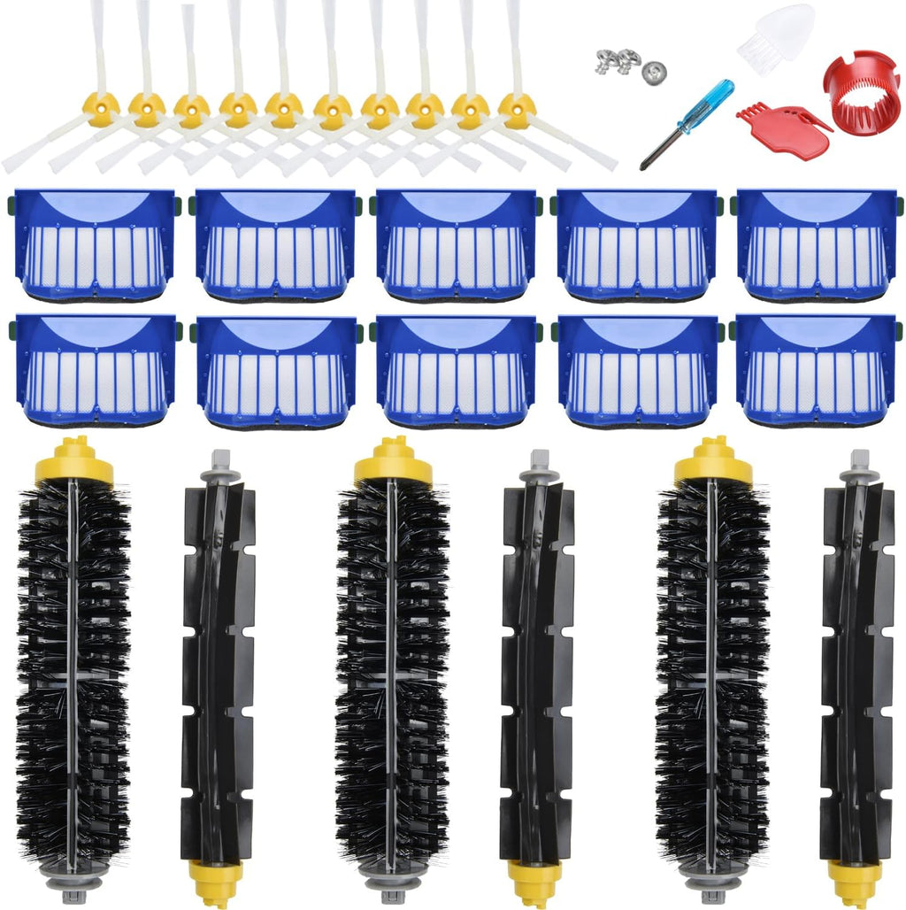 LOVECO Replacement Accessories Kit for iRobot Roomba 600 Series 694 692 690 695 680 660 665 651 650 620 614 & 500 Series 595 585, 10 Filter, 10 Side Brush, 3 Set Bristle and Flexible Beater Brush
