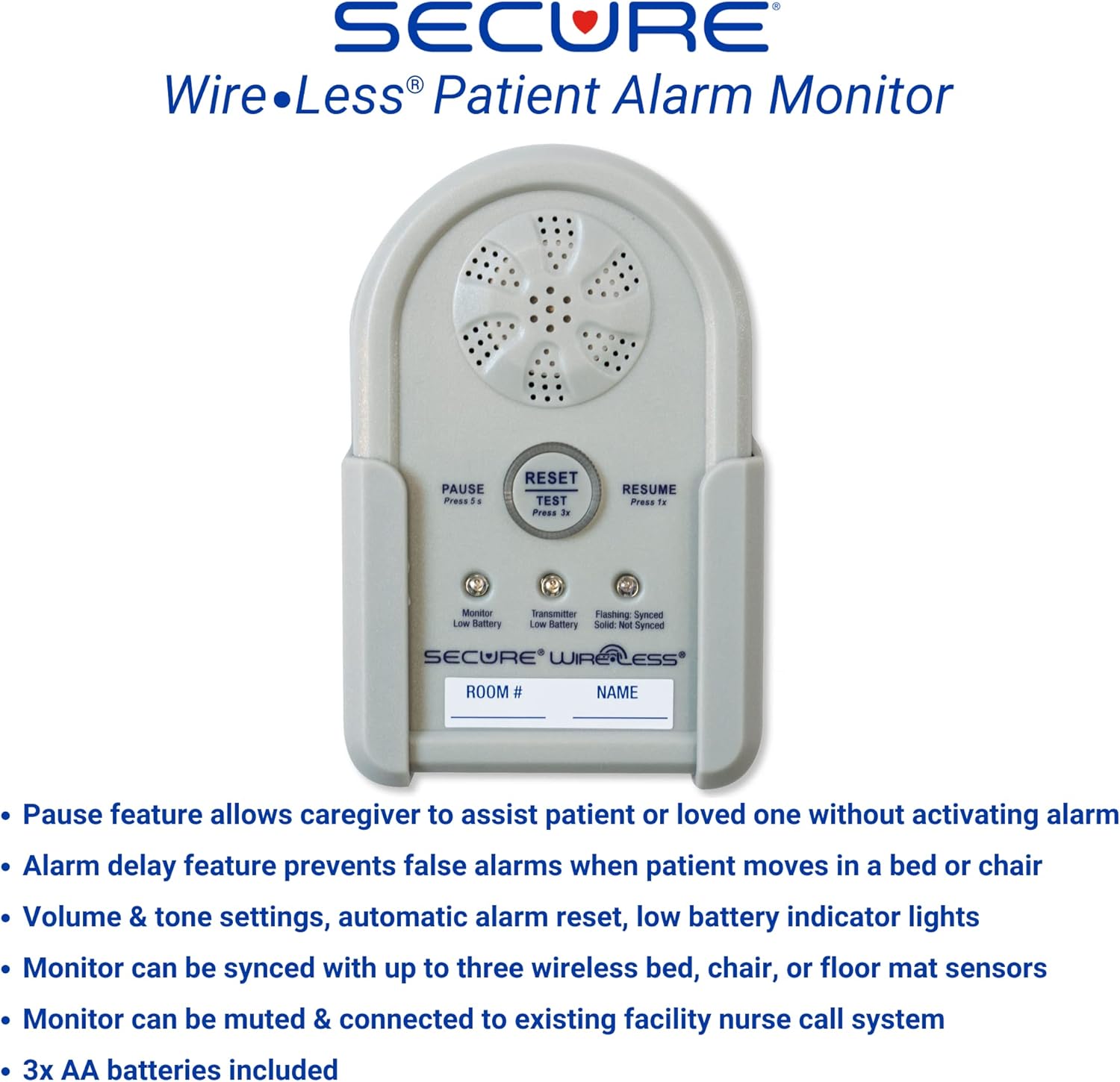 Secure Wireless Floor Mat Sensor Bed Alarm for Elderly Adults - 24"x36" Floor Sensor & Remote Alert Monitor - Bed Alarms and Fall Prevention for Elderly Dementia Patients, Caregiver Alert Seniors