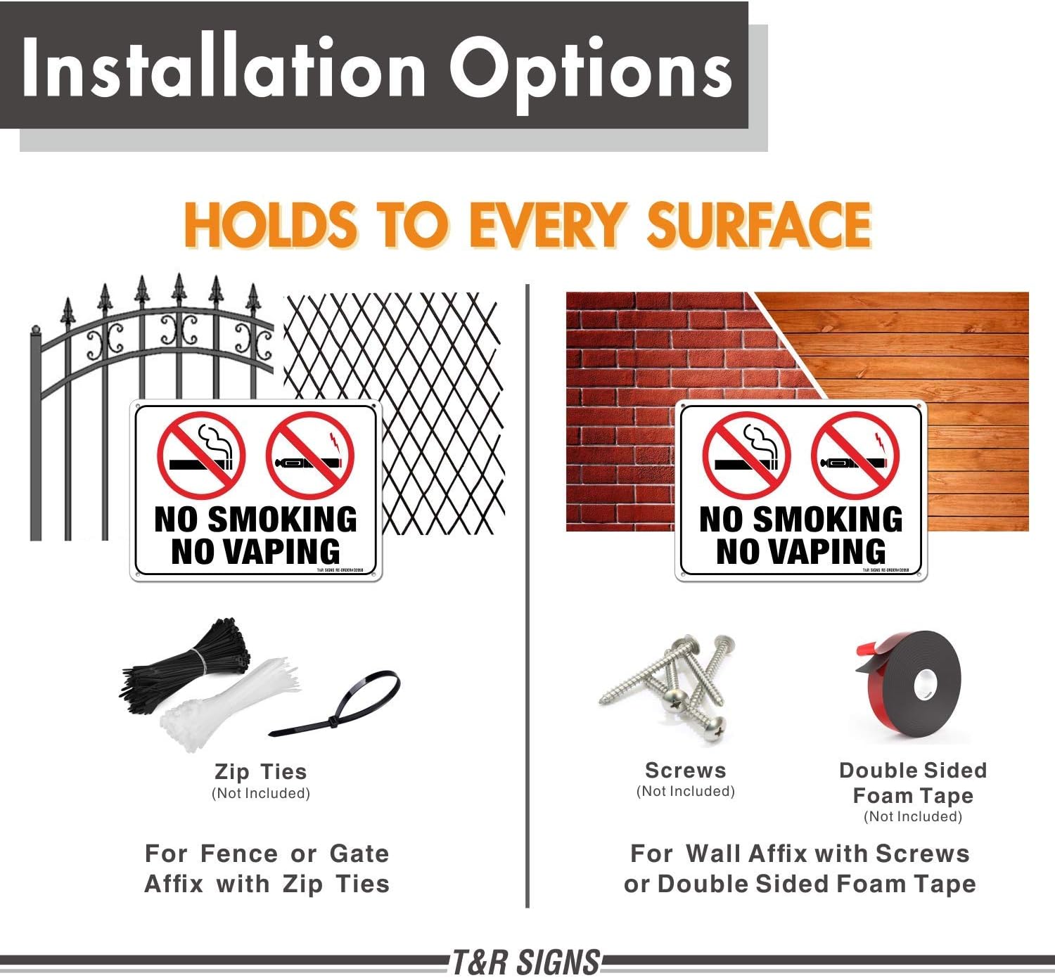 No Smoking No Vaping Sign - 2 Pack - 10 x 7 Inches Rust Free .040 Aluminum - UV Protected, Waterproof, Weatherproof and Fade Resistant - 4 Pre-Drilled Holes