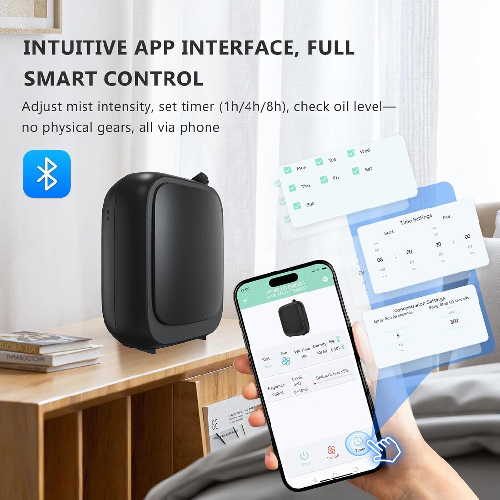 Essential Oil Diffuser for Large Room Hotel Waterless Aroma Diffuser for Home with Bluetooth App Cold Air Aroma Therapy Mist Diffuser Covers 3000 Sq Ft (Oils Not Included) Black