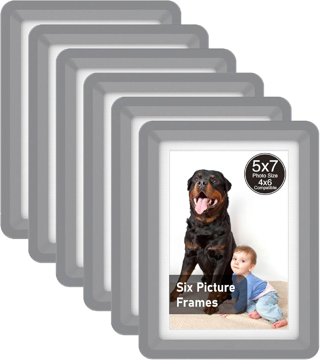 Dark Gray 5x7 Picture Frame with Acrylic Front 6 Pack, ABS Frame for 5x7 or 4x10 Photos, Shatterproof UV-Resistant Tabletop Photo Frame, Vertical/Horizontal Display for Home Décor