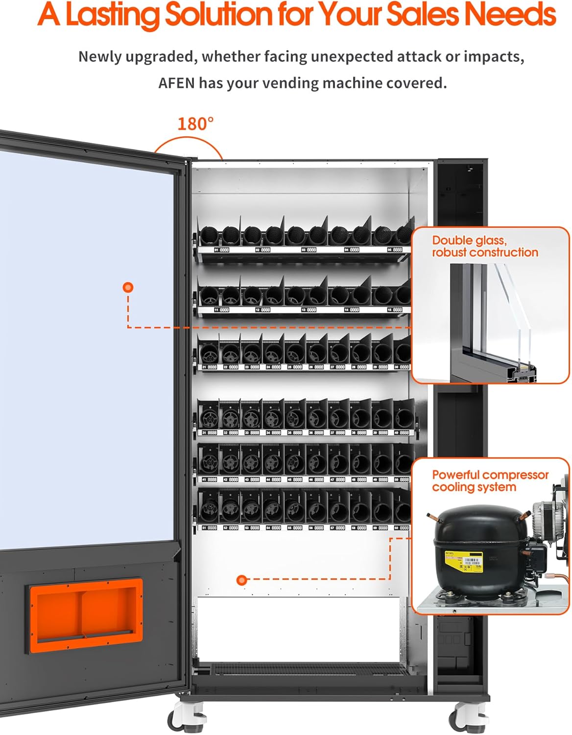 Afen Commercial Snack & Drink Combo Vending Machine, 60 Slot Refrigerated Soda Vending Machine for Business Durable Bulk Supplier, with Bill & Coin Acceptor
