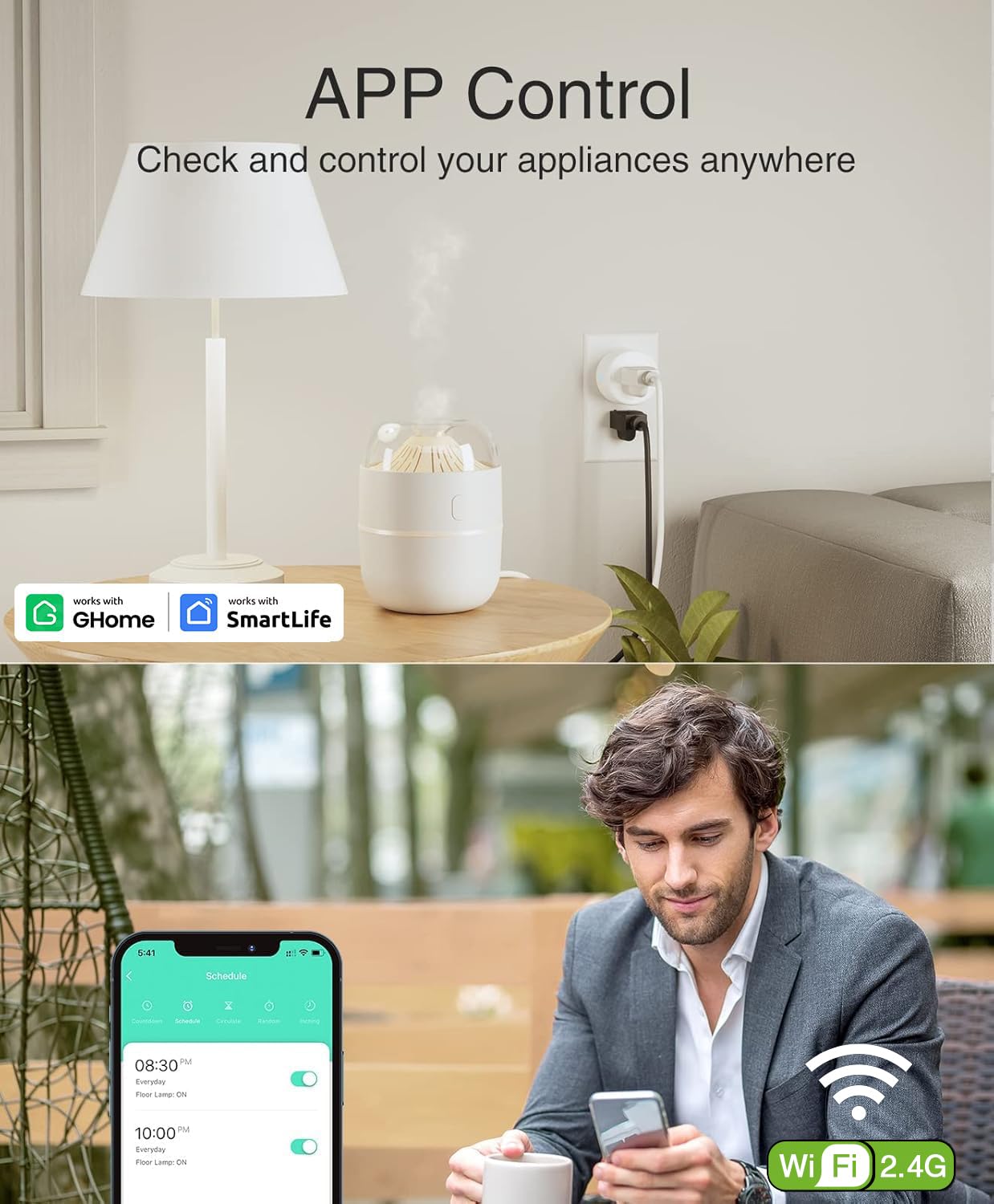 GHome Smart Plug Mini, WiFi Smart Outlet Plug Works with Alexa and Google Home, Timer Outlet with APP Control, Smart Plugs Only Supports 2.4GHz Network, No Hub Required, ETL FCC Listed, White