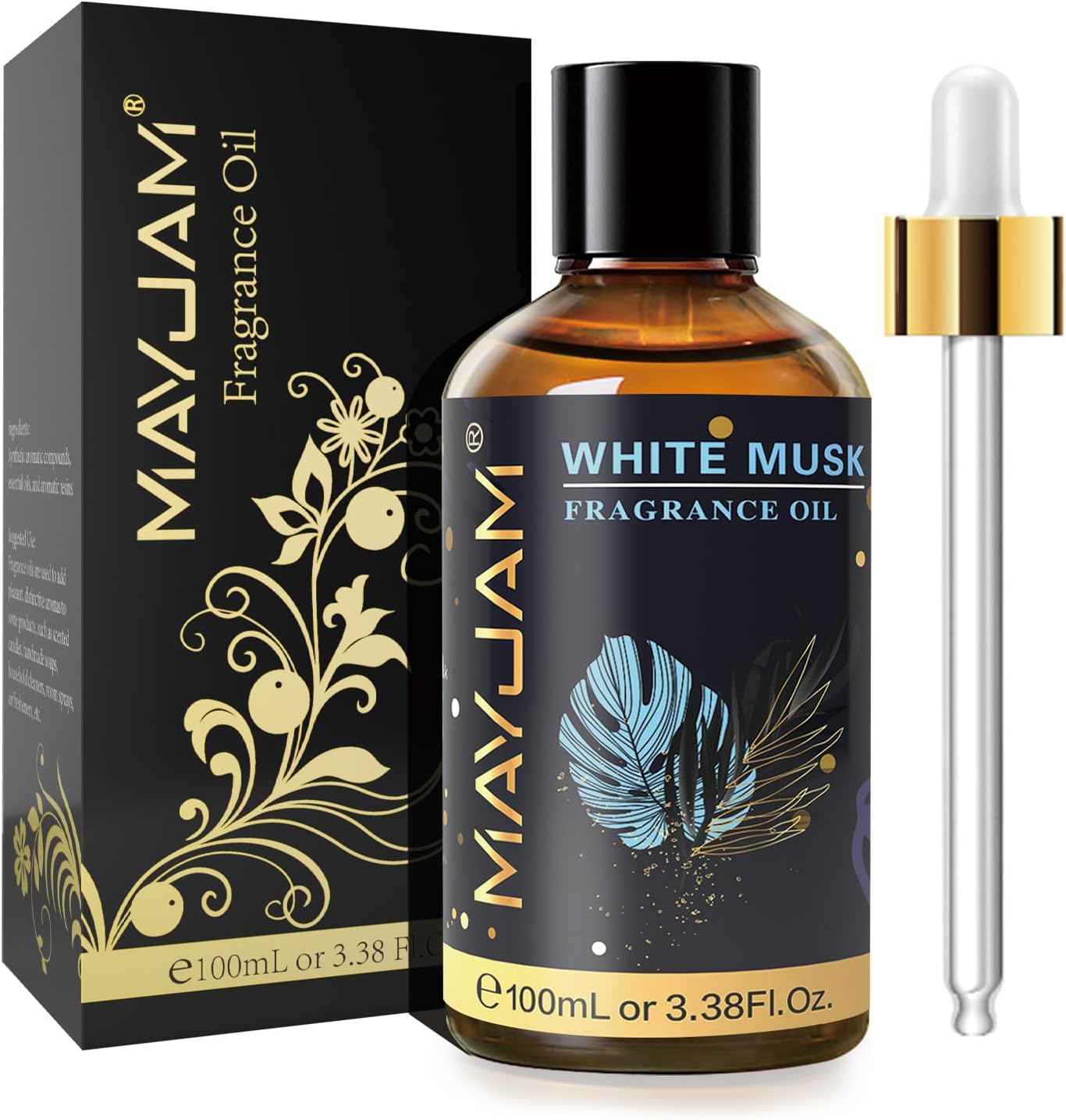 MAYJAM 100ML/3.38FL.OZ White Musk Fragrance Oils with Glass Dropper, Essential Oils for Diffusers for Home, Long Lasting Scented Oils for Diffusers Soap Candle Making