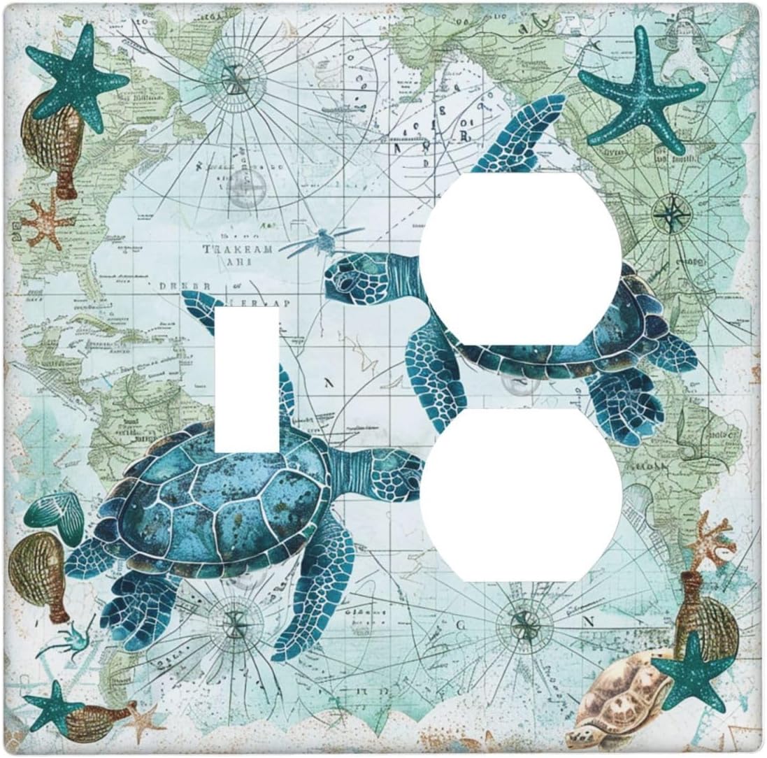 Wallplates Nautical Green Sea Turtles Beach Blue Ocean 1 Toggle 1 Duplex Switch Plate Electrical Gfci Faceplate Decorative Light Switch Covers For Bathroom Kids Room Decor
