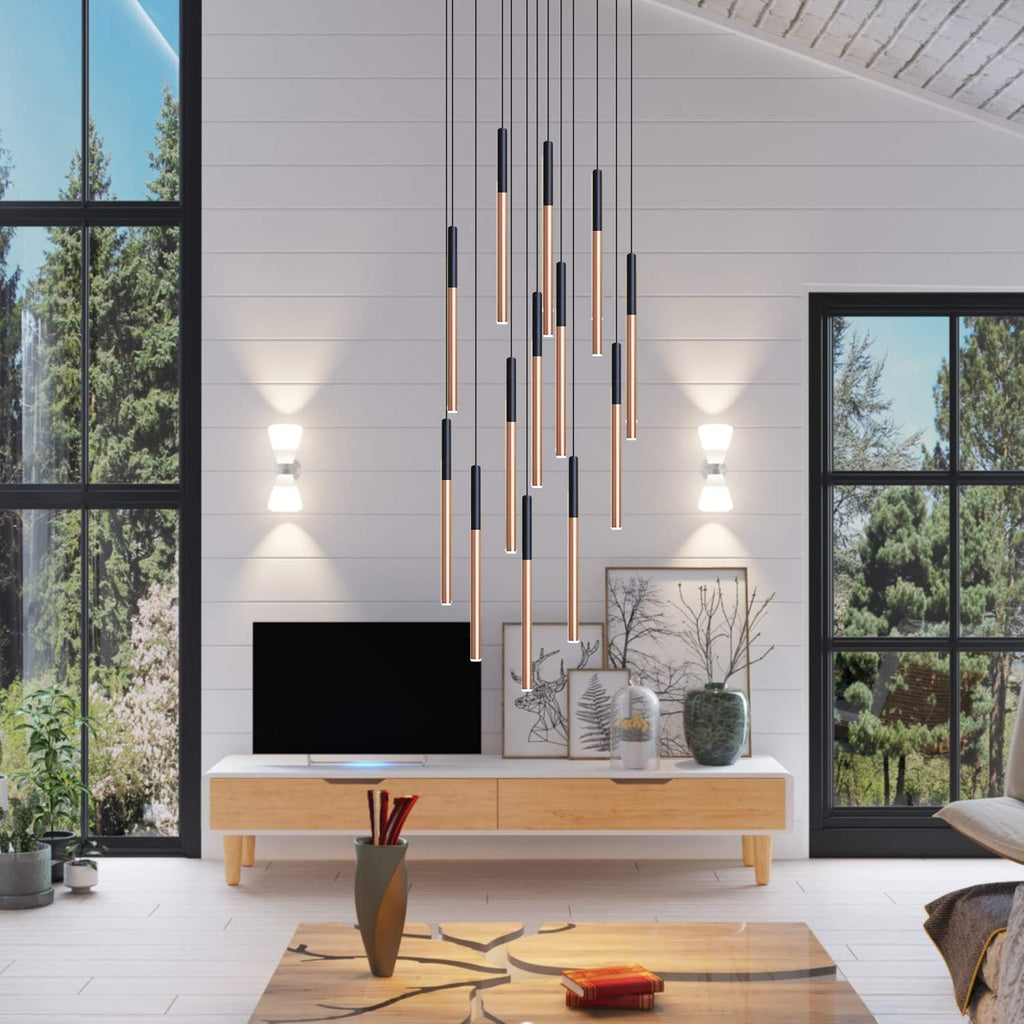 ALTAIR 13 Mini Pendant Lighting Black-Copper - LED Hanging Light Fixture for Kitchen Island, Bar, Foyer - Cluster Pendants - Dimmable, Adjustable Wire, Lamp Bulb Included