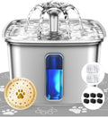 Veken Innovation Award Winner Stainless Steel Cat Water Fountain, 108oz/3.2L Automatic Pet Fountain Dog Water Dispenser with 6 Replacement Filters & Silicone Mat for Cats, Dogs, Multiple Pets (Silver)