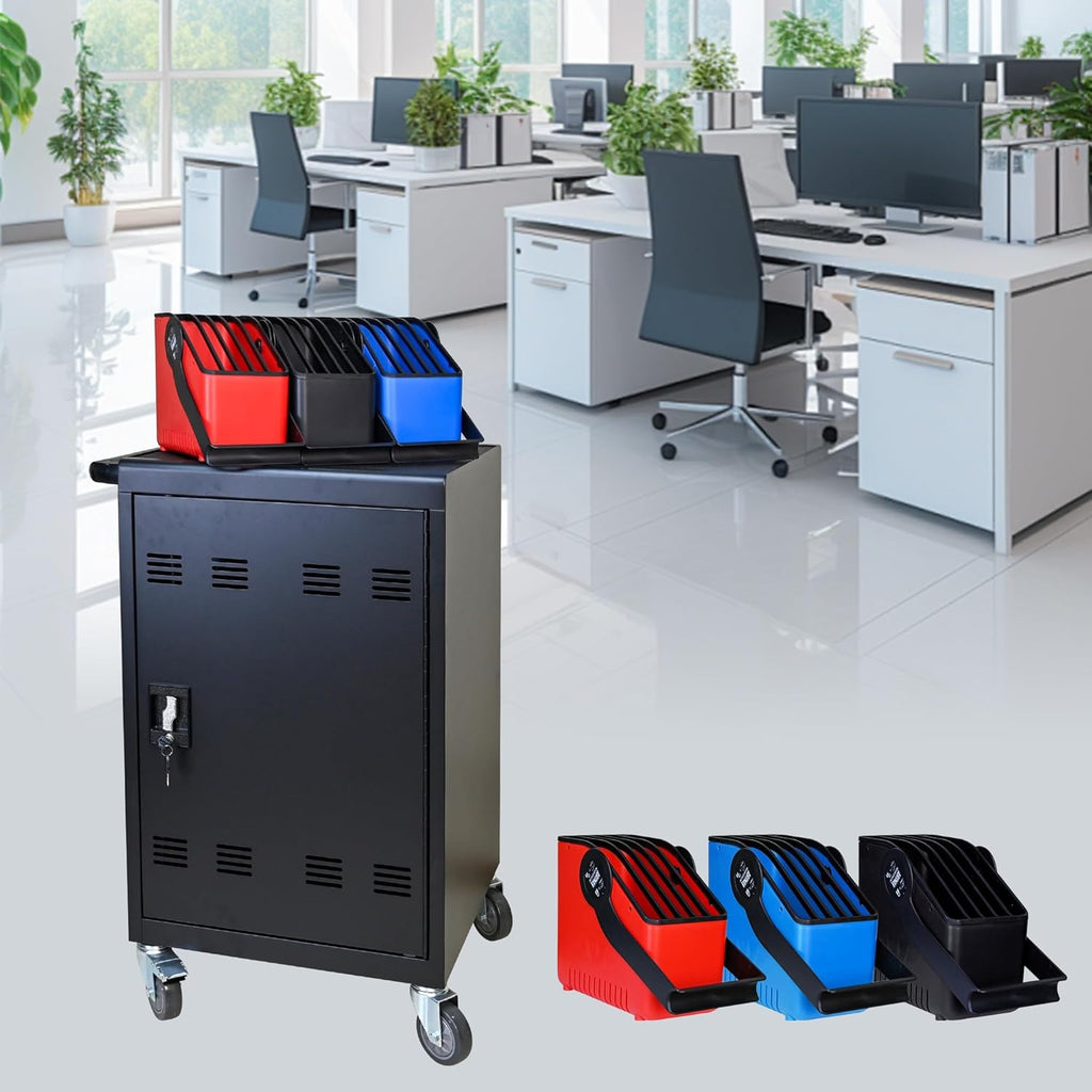 Laptop Charging Cart, 30 Laptop Storage Cart with 6 5-Slot Equipment Baskets, Mobile Charging Cabinet for iPads up to 16.3", Chromebook Devices, Cord Management,Access Lock.School,Business.Black