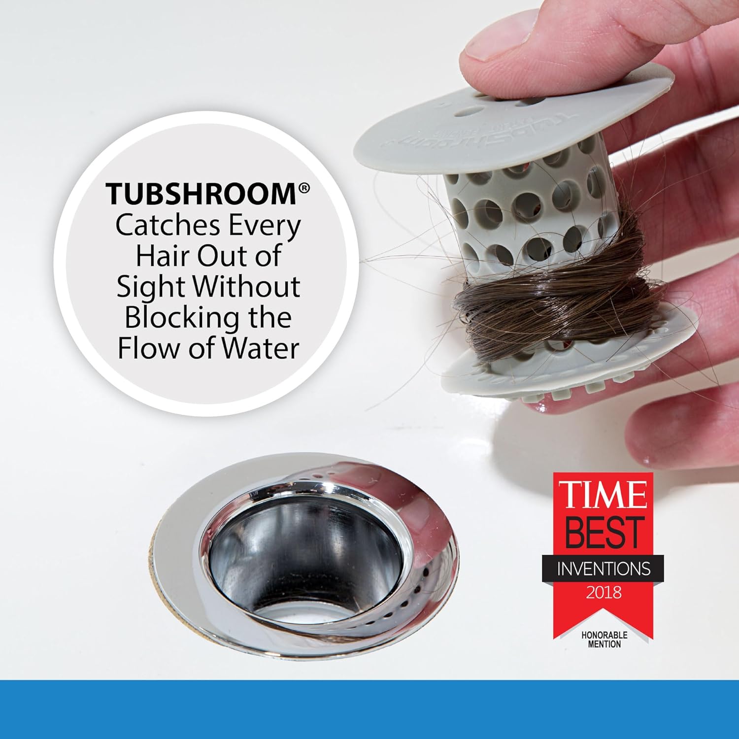 TubShroom the Revolutionary Tub Drain Protector Hair Catcher/Strainer/Snare, Gray (TSGRA454)