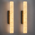 LMQNINE Natural Alabaster Wall Sconces Set of Two Spanish Marble Wall Light Cylinder Modern Black LED Sconce for Living Room Bedroom Bathroo Stairs（M-2Pack）
