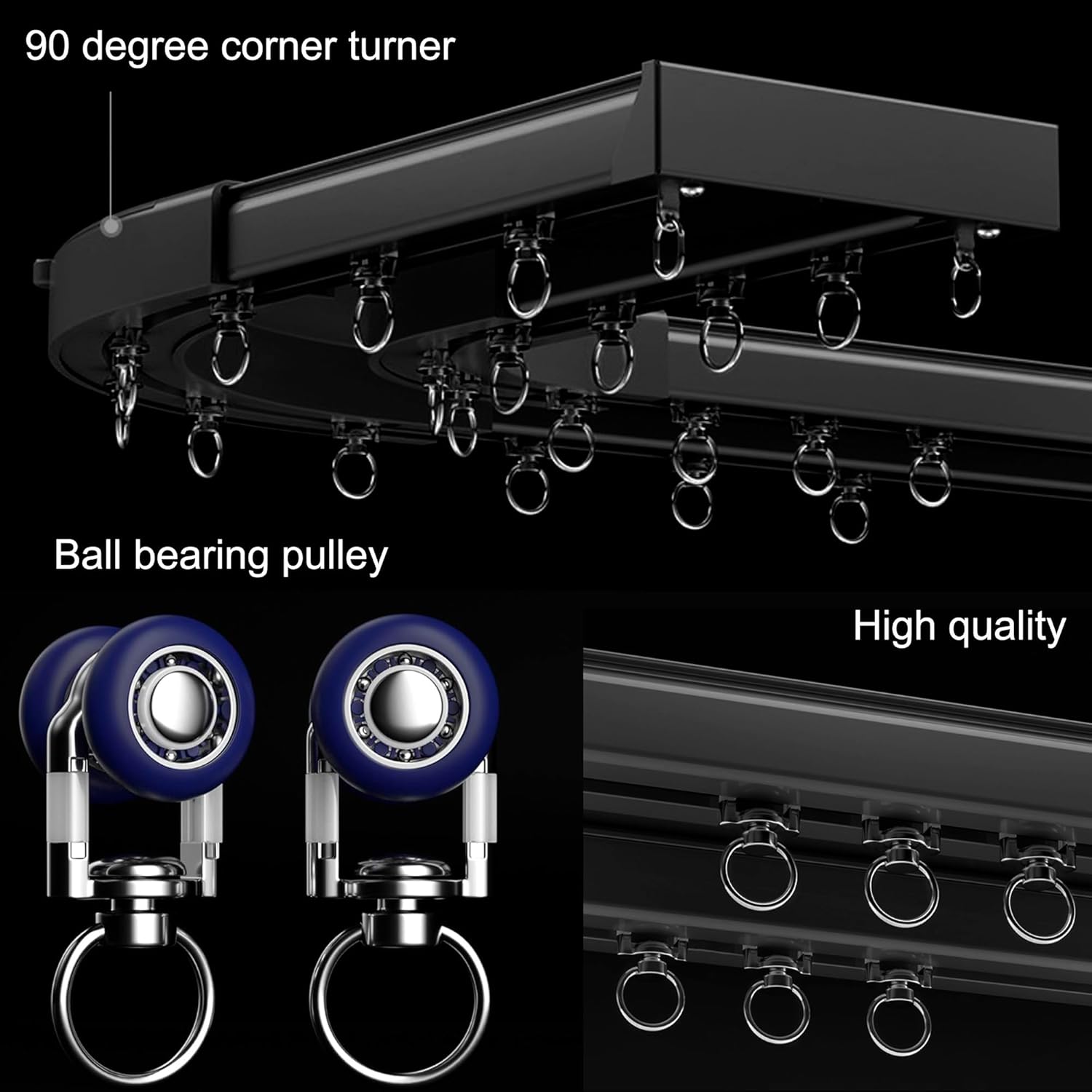 Ceiling Mounted Curtain Track System - Double Rails for Curtains & Drapes - Room Dividers - Sliding Curtain Rail for Window (balck, 3m)