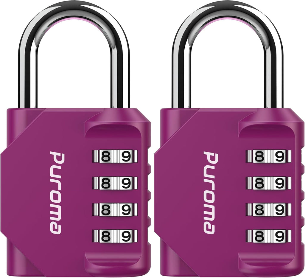 Puroma 2 Pack Combination Lock for Locker 4 Digit Outdoor Waterproof Padlock for School, Gym, Sports, Fence, Toolbox, Gate, Case, Outdoor, Hasp Storage, Cabinets (Red-Violet)