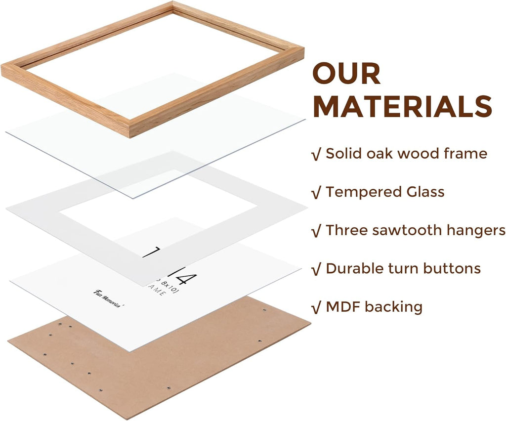 11x14 Picture Frames Set of 3, Light Wood 11 x 14 Frame for Wall, High-End Wood Oak Frame 11 by 14 with Tempered Glass, 11x14 Picture Frame Matted to 8x10, Rustic Frames 11x14 Inch, Oak Color