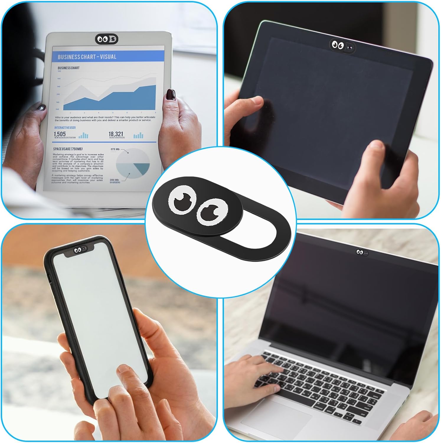 Amabro 8PCS Webcam Cover Slide, Thin Phone Camera Cover Laptop Computer Camera Cover Slide Blocker Slider Lens Cover Protector Protect Privacy Security Fits Desktop PC Tablet Pad(Eye)