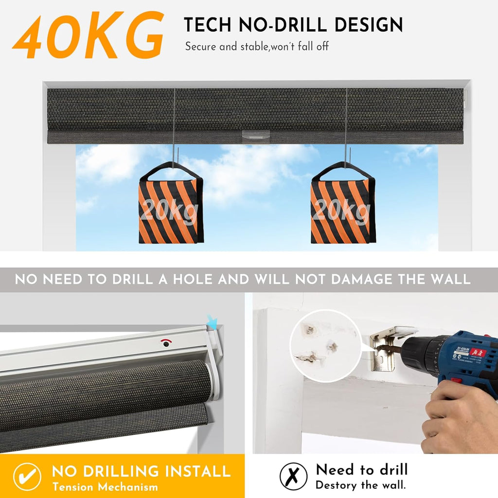 Persilux Smart Motorized Blinds with Remote, No Drill Automatic Roller Shades for Indoor Windows, Light Filtering Linen Fabric, Electric Blinds for Windows, Weave Blend Coal C162-8, Custom Size