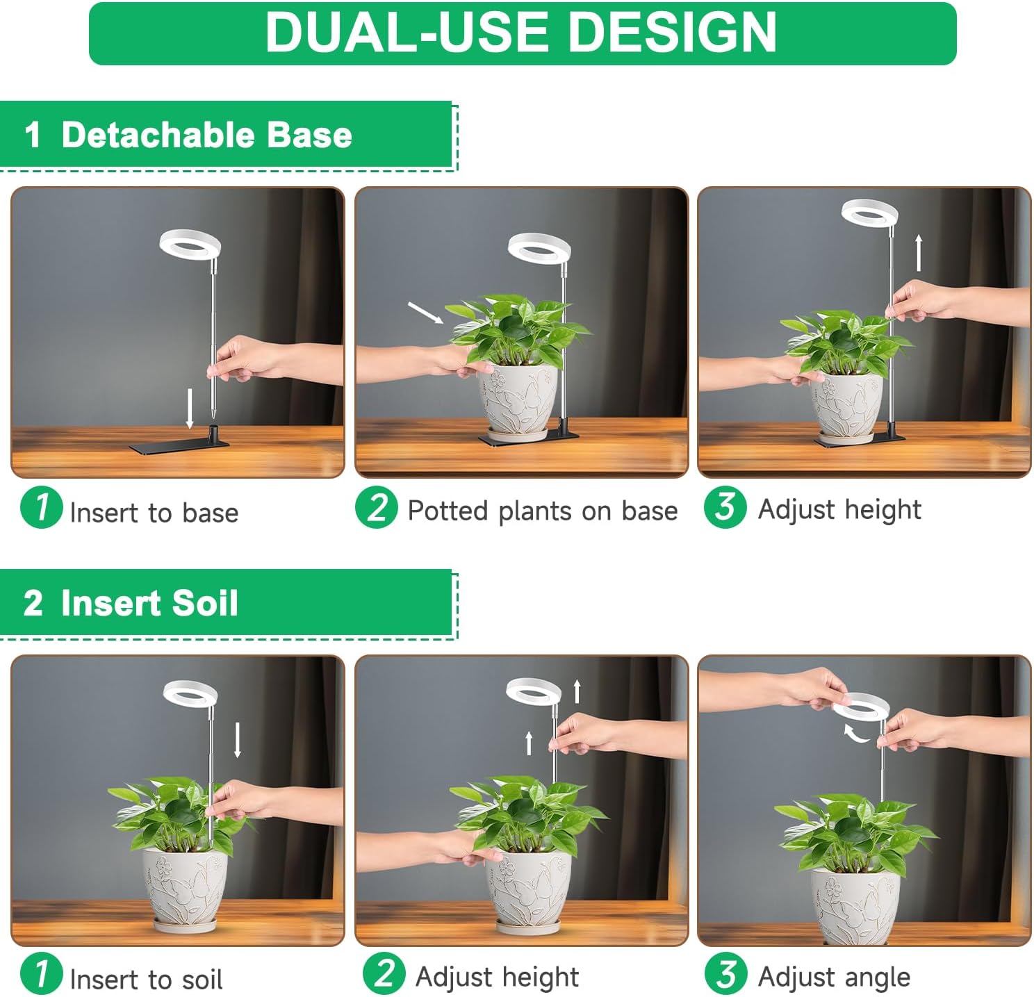 Grow Lights for Indoor Plants,Full Spectrum Plant Lights for Indoor Growing with 3/9/12H Timer, 3 Color Modes, 10 Brightness, 6.5"-26" Height Adjustable Small Grow Light, 2 Pack(3.4in)