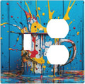 Decorative Outlet Covers Colorful Paint Splatters Blue Wood Plank 2 Gang Wall Plate Cover Single Toggle Duplex Combo Two Switch Light Switch Cover Plate Jumbo Faceplate